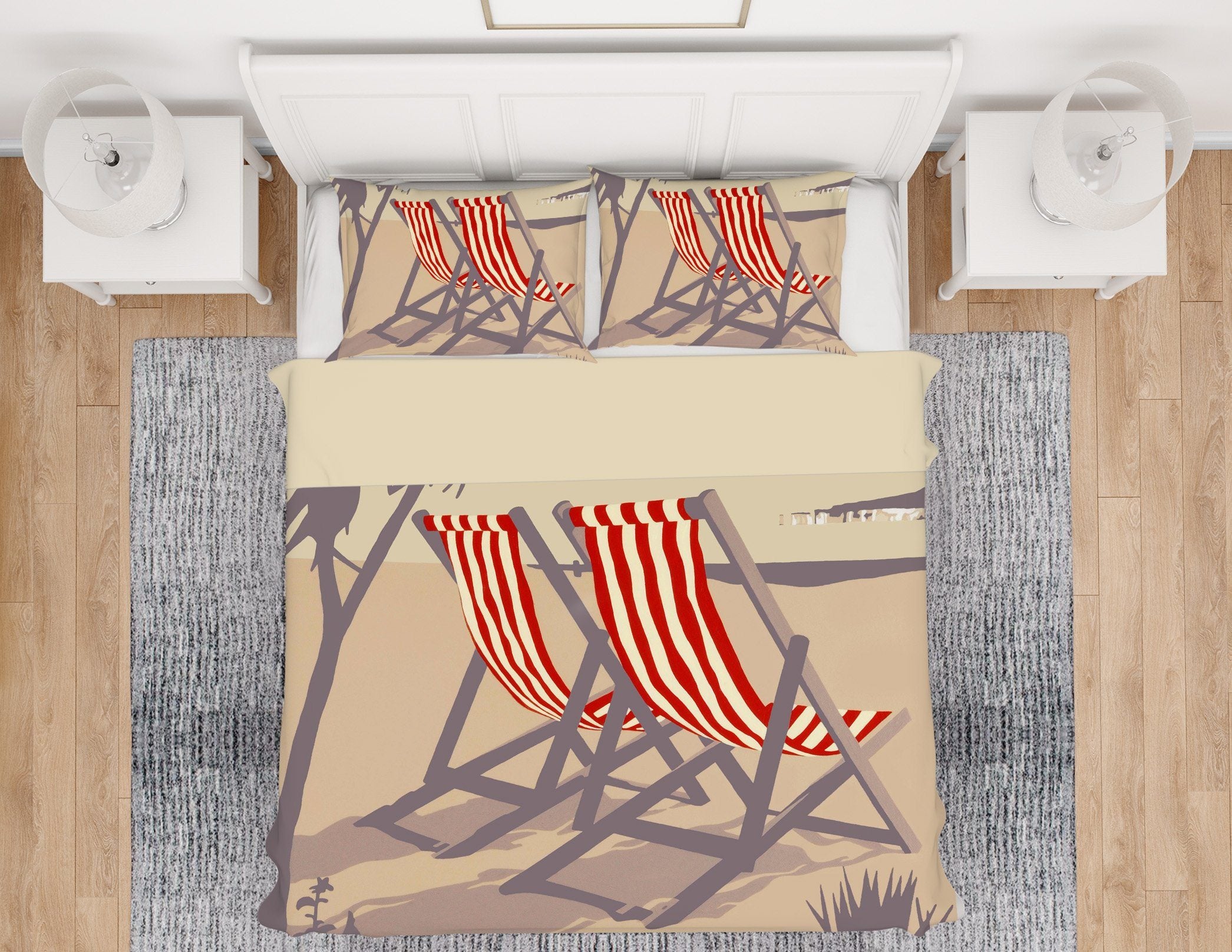 3D Bournemouth Red Deckchairs 2007 Steve Read Bedding Bed Pillowcases Quilt Quiet Covers AJ Creativity Home 