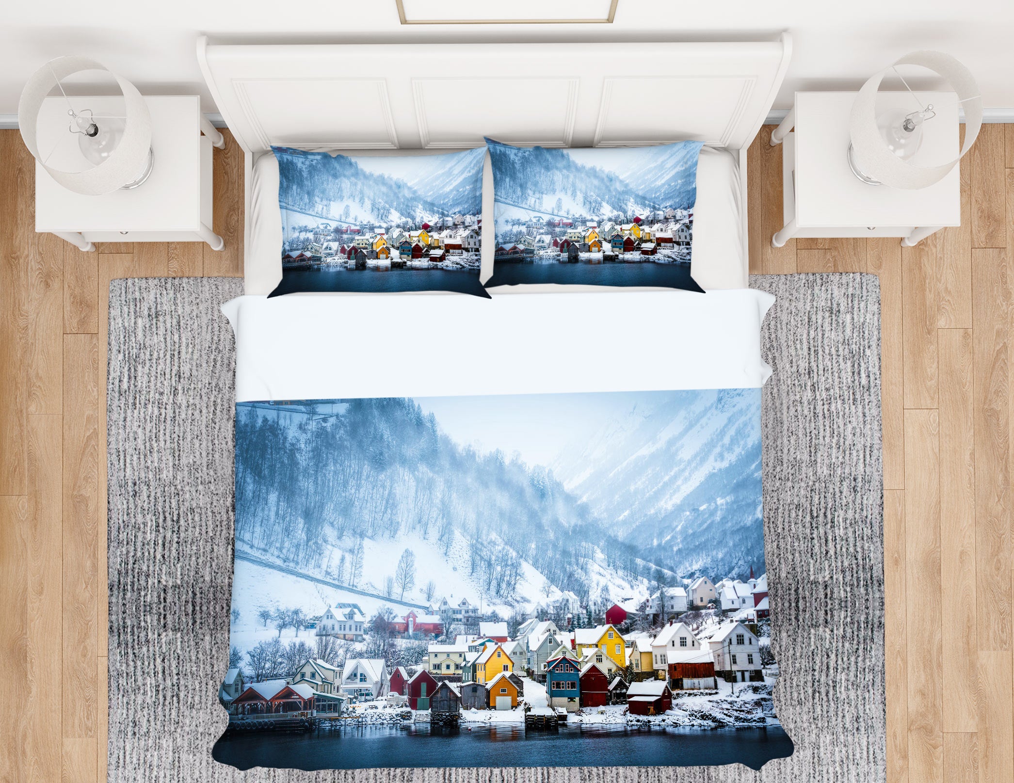 3D Snow Mountain Houses 59131 Bed Pillowcases Quilt
