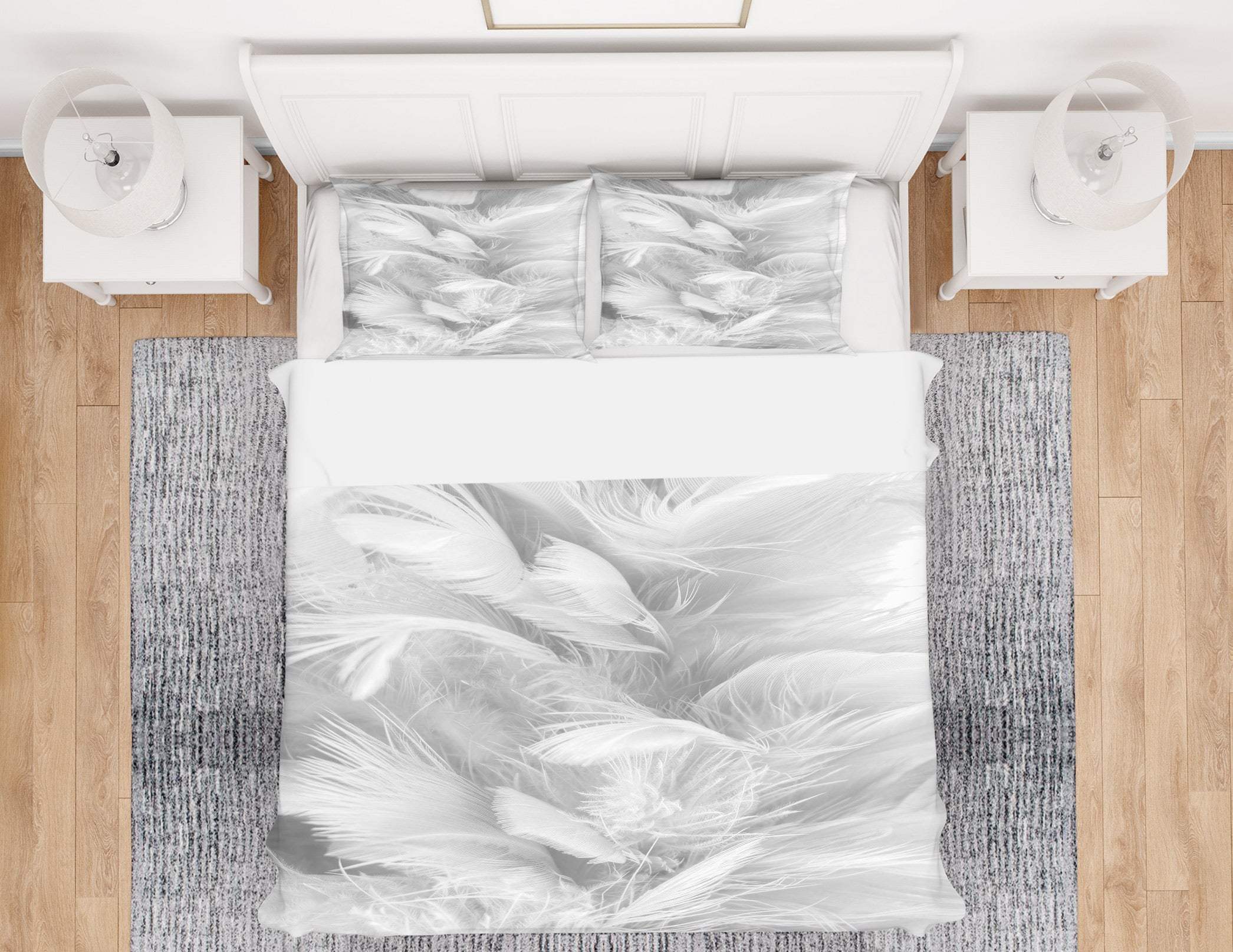 3D White Feather 60042 Bed Pillowcases Quilt