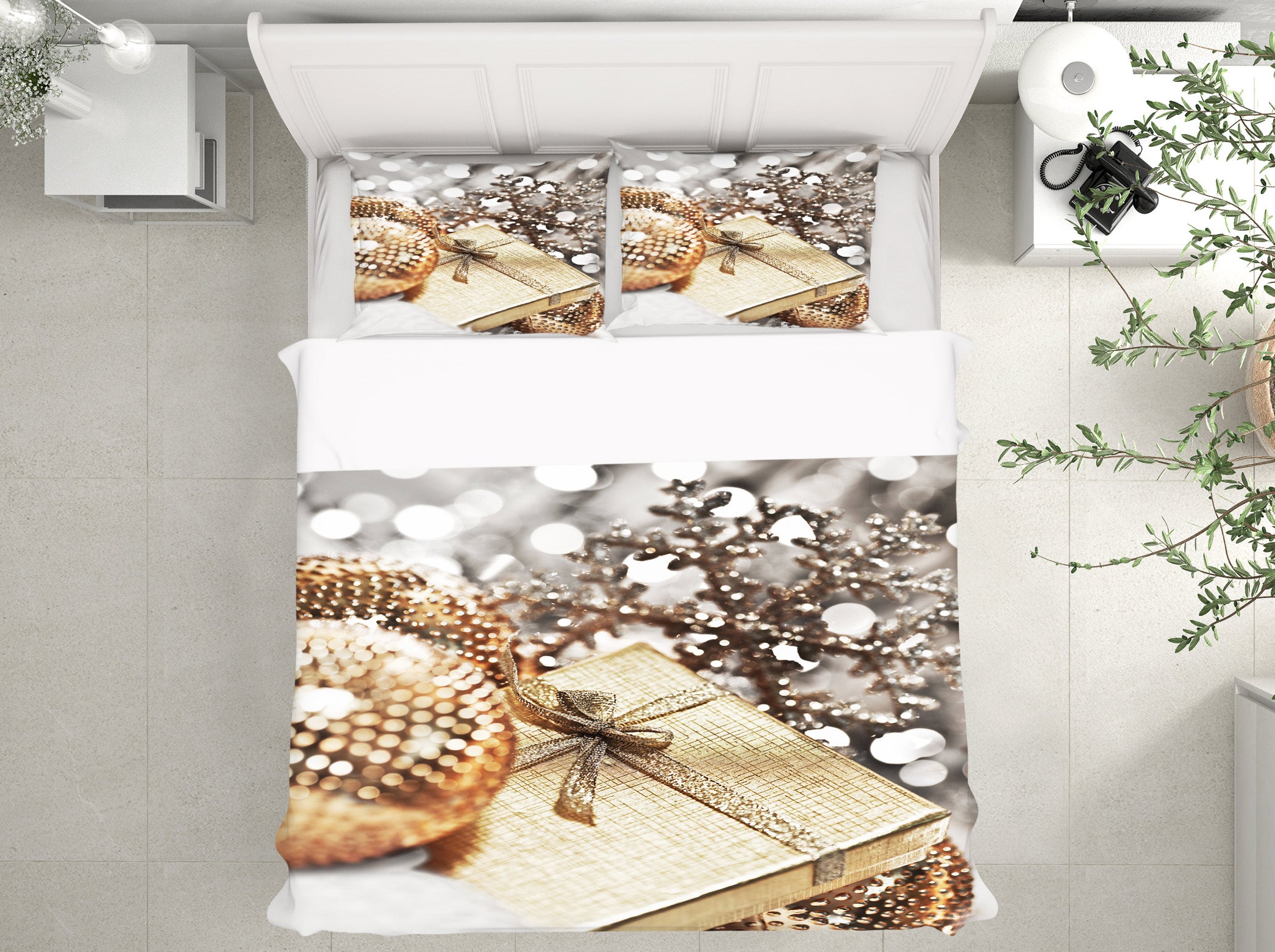 3D Golden Snowflake Gift 50006 Christmas Quilt Duvet Cover Xmas Bed Pillowcases