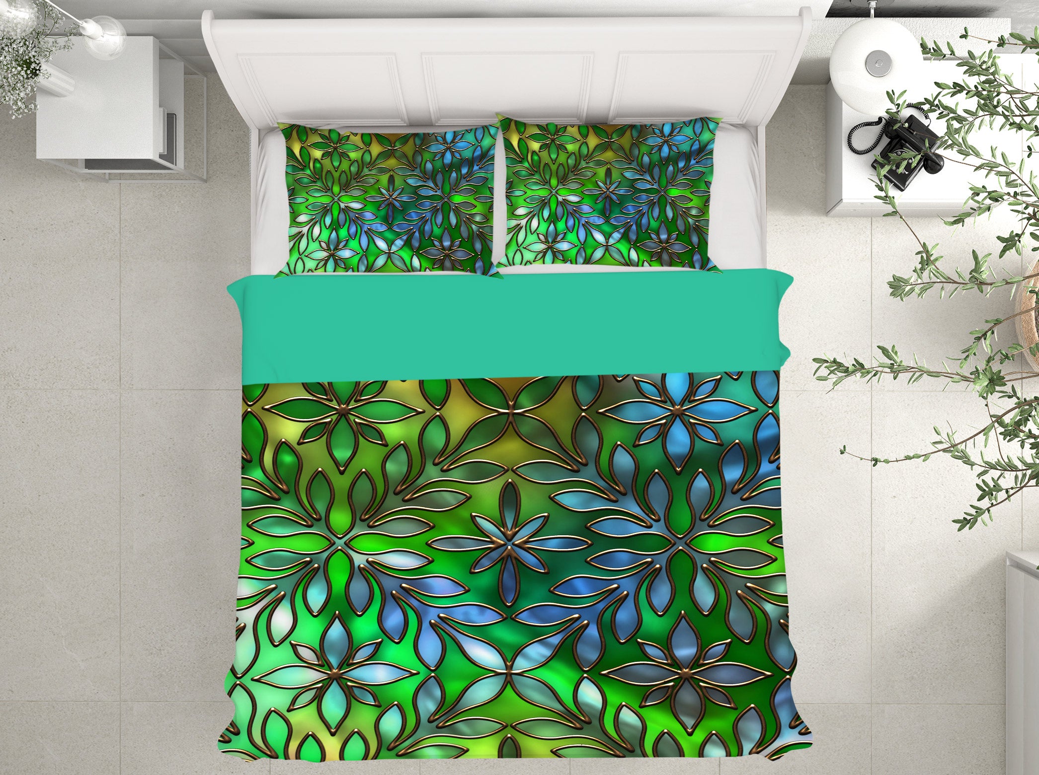 3D Green Pattern 14057 Bed Pillowcases Quilt