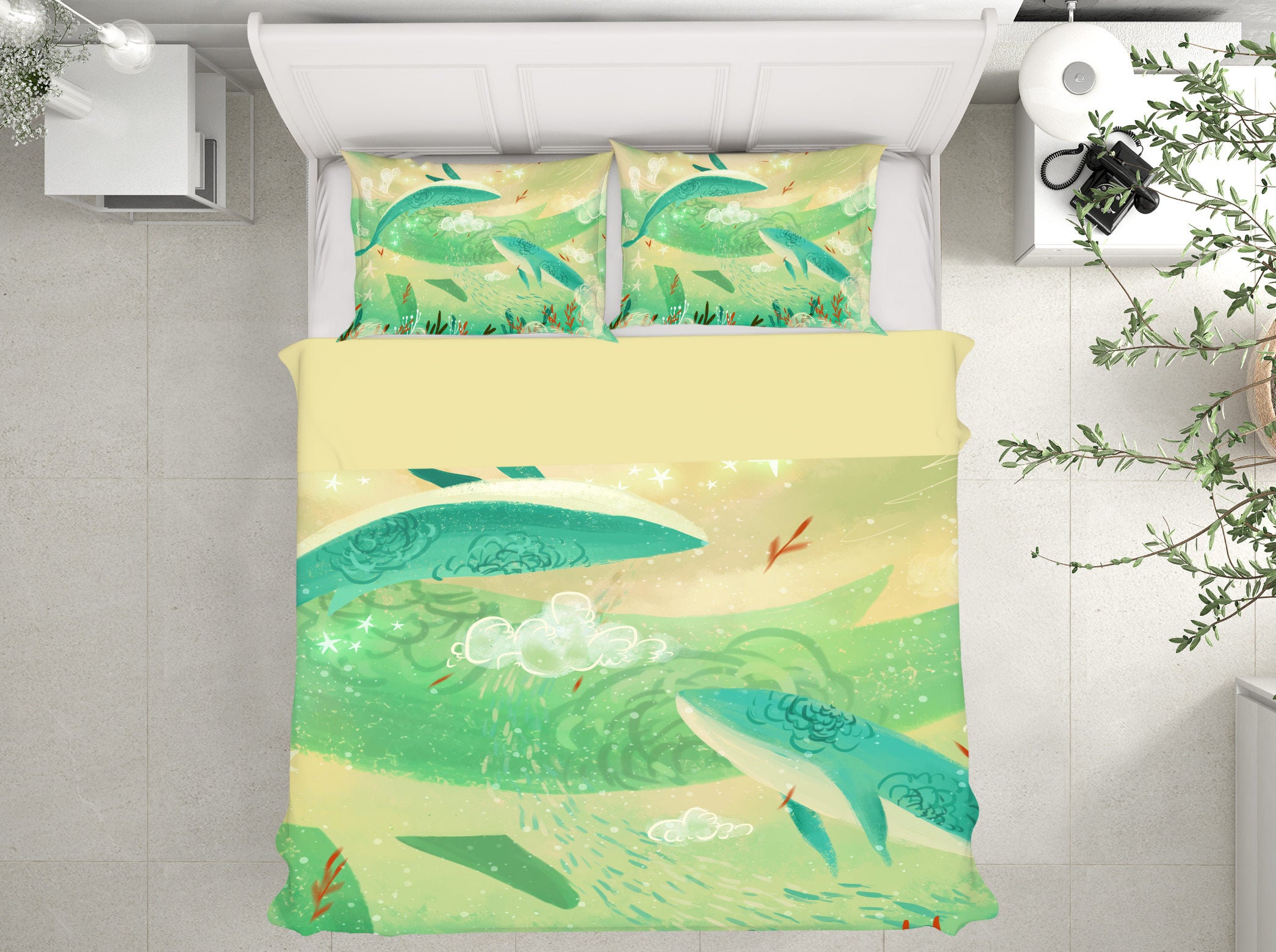 3D Green Whale 12011 Bed Pillowcases Quilt