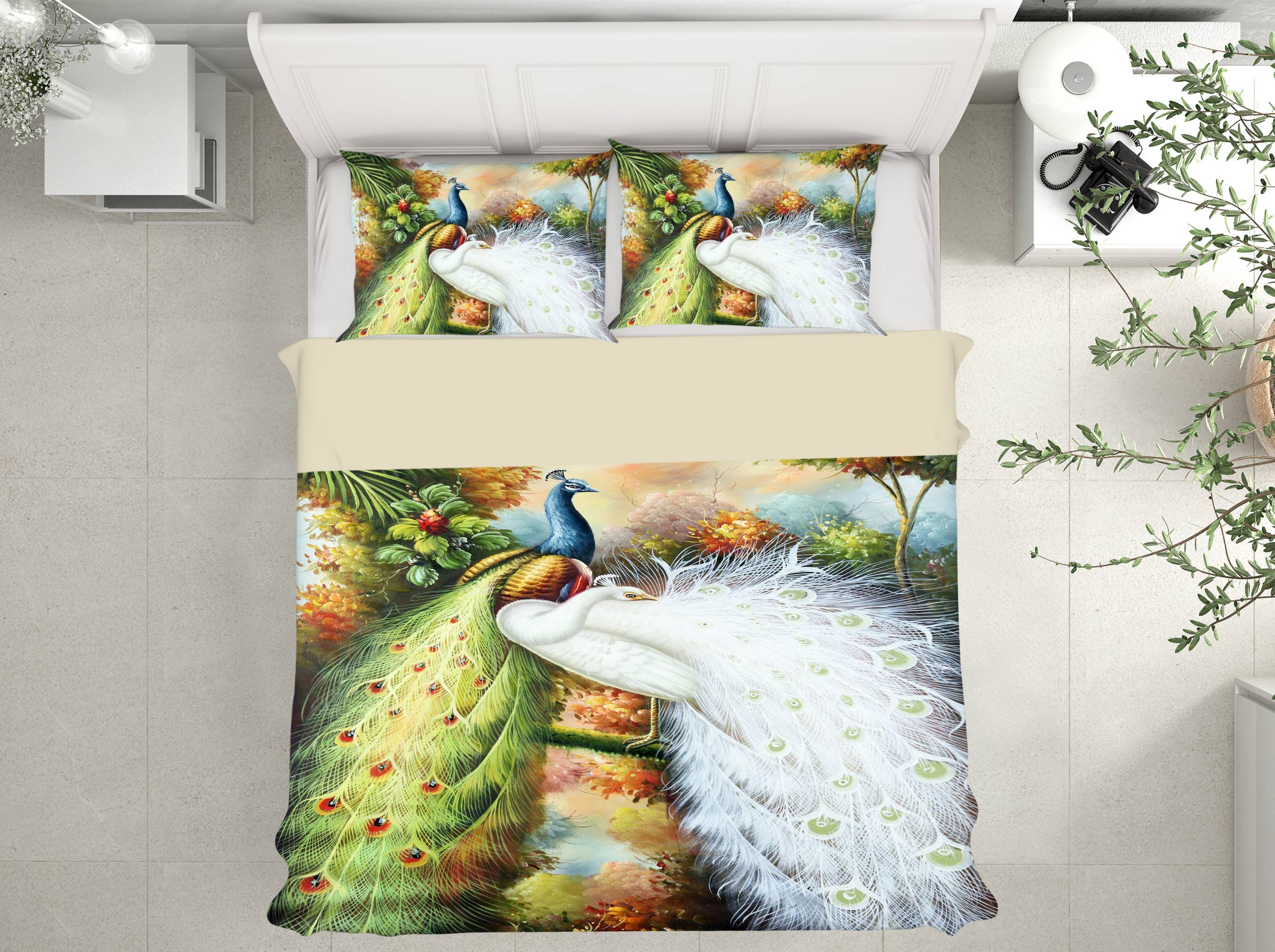 3D Two Peacocks 16124 Bed Pillowcases Quilt