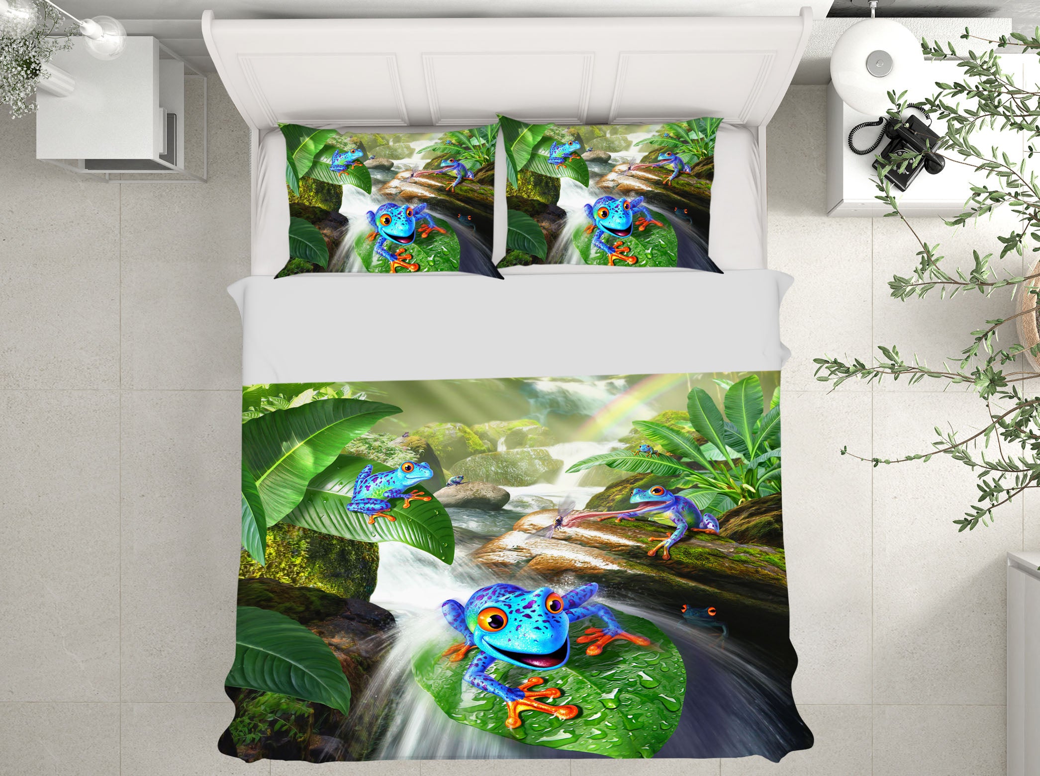 3D Blue Frog Leaves 18060 Jerry LoFaro bedding Bed Pillowcases Quilt
