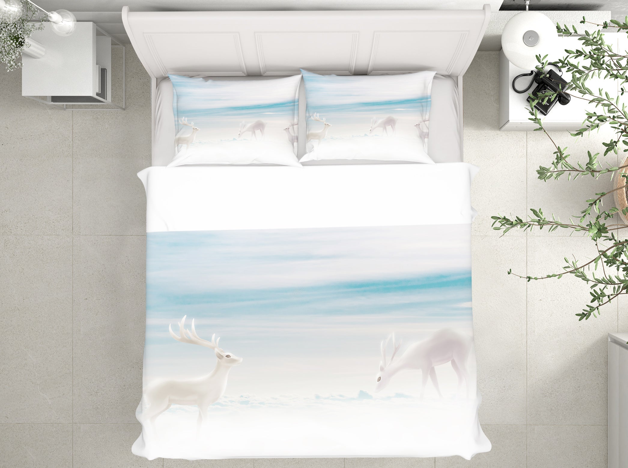 3D Beach White Deer 12074 Bed Pillowcases Quilt