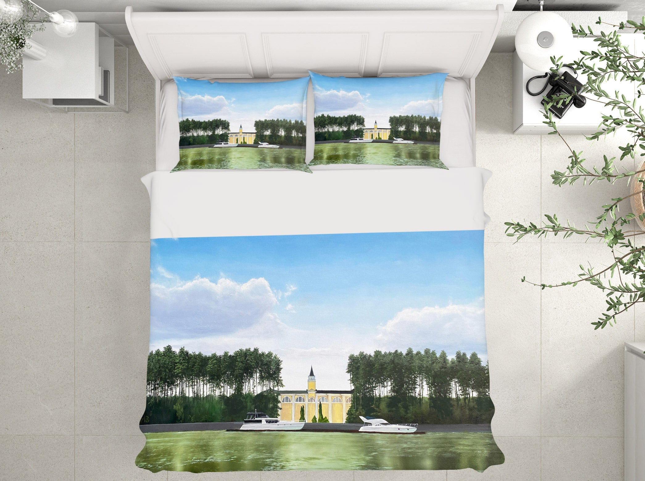3D Buildings Trees Lake 9790 Marina Zotova Bedding Bed Pillowcases Quilt