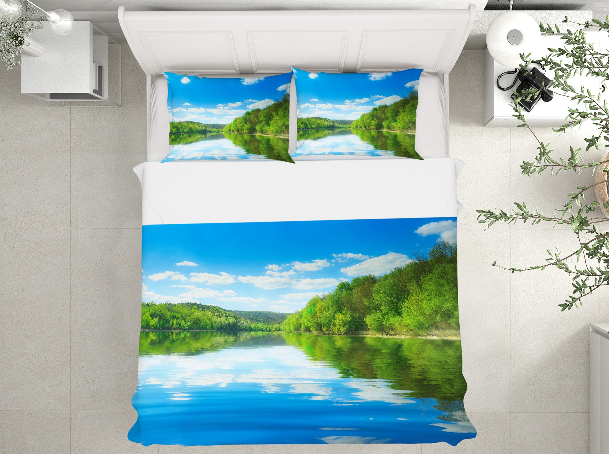 3D Reflection Trees Lake 61125 Bed Pillowcases Quilt