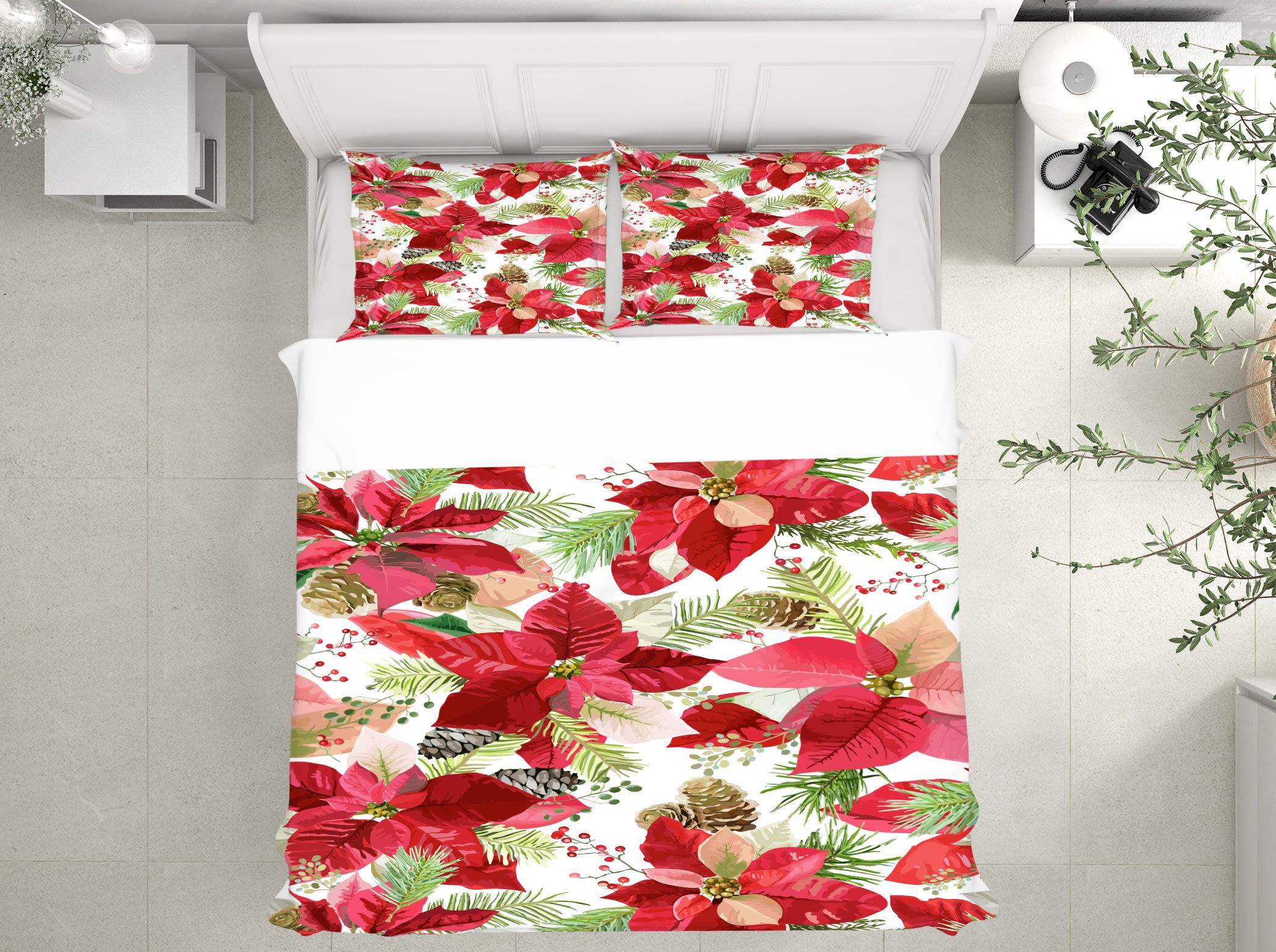 3D Red Leaves Flowers 50044 Christmas Quilt Duvet Cover Xmas Bed Pillowcases