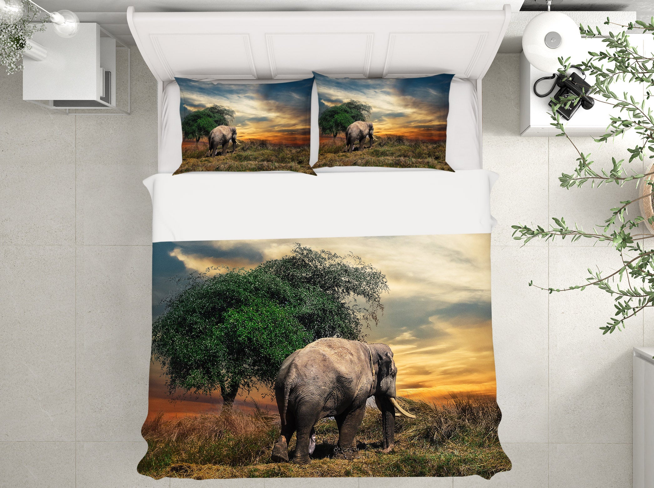 3D Elephant Tree 19135 Bed Pillowcases Quilt
