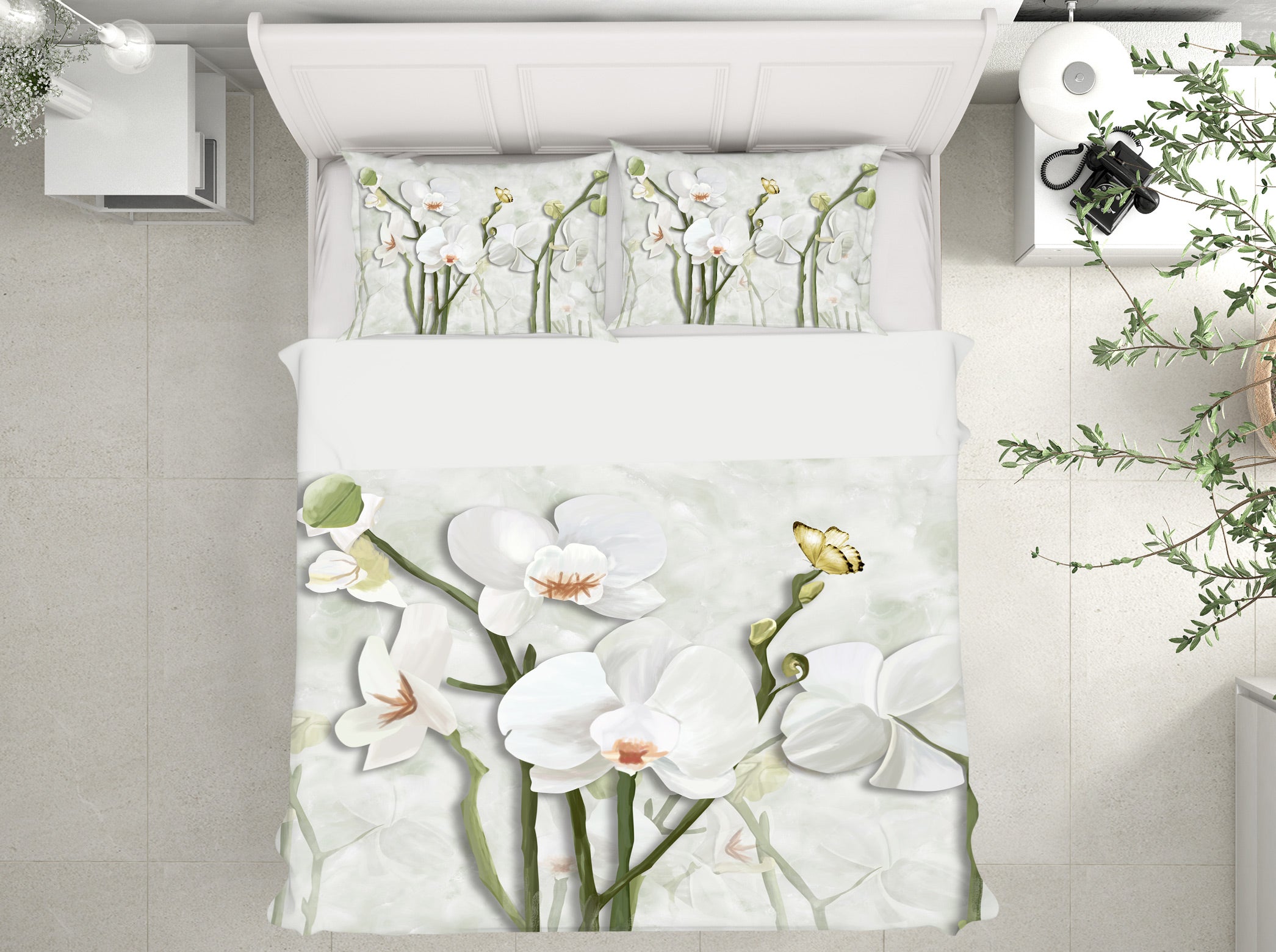 3D White Flowers 12080 Bed Pillowcases Quilt