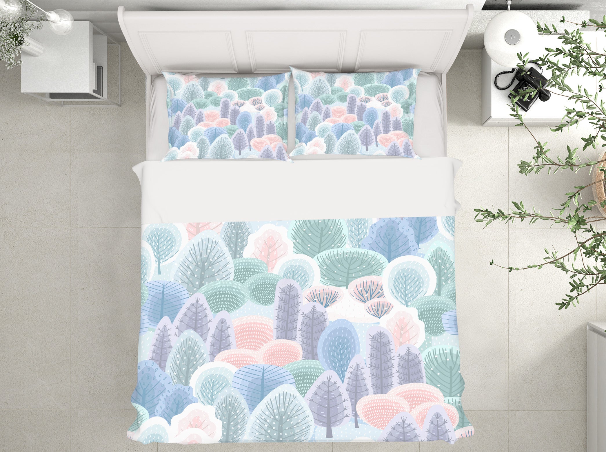 3D Light Blue Pink Tree Pattern 61001 Bed Pillowcases Quilt