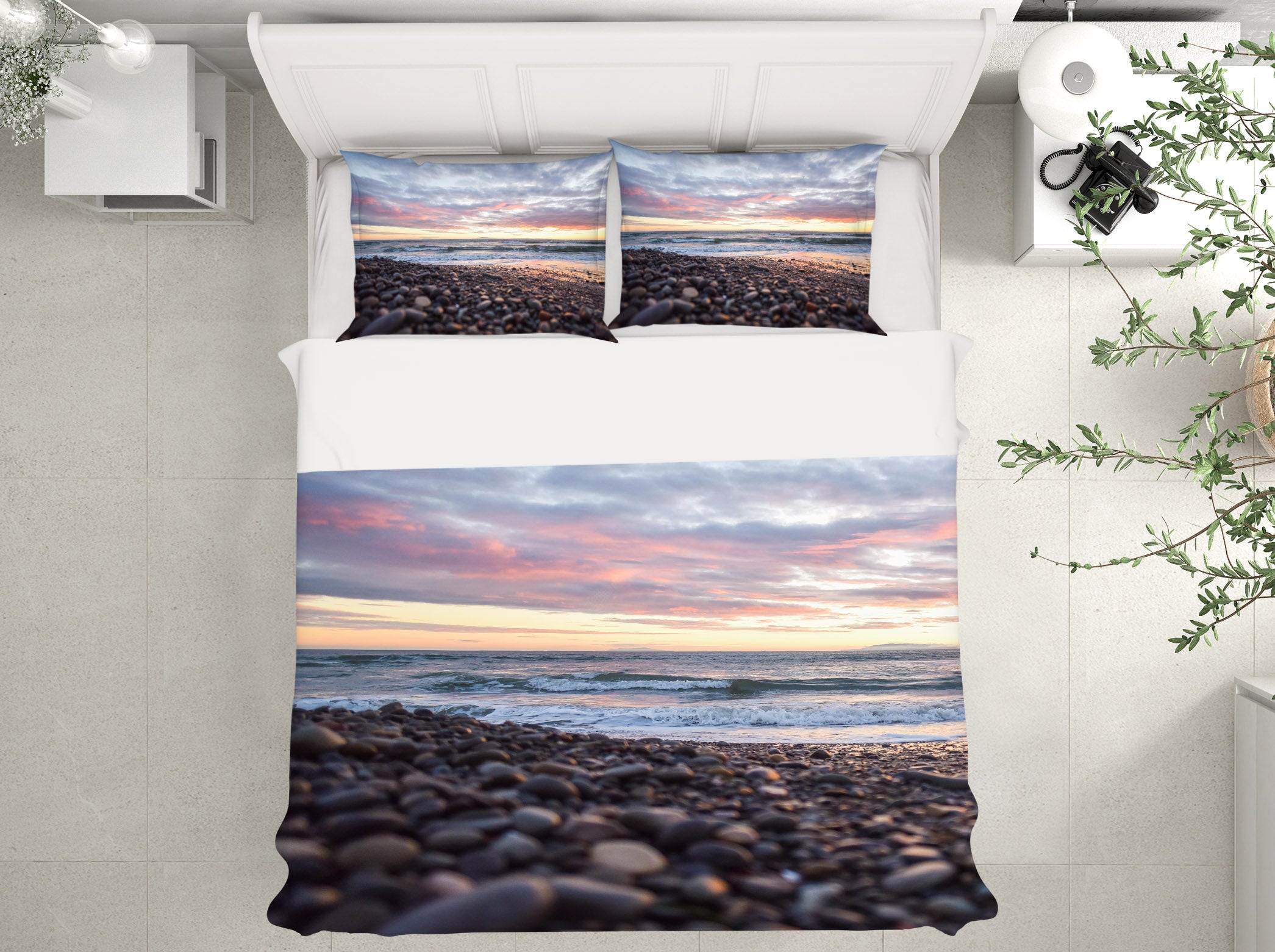3D Seaside Stones 19123 Bed Pillowcases Quilt