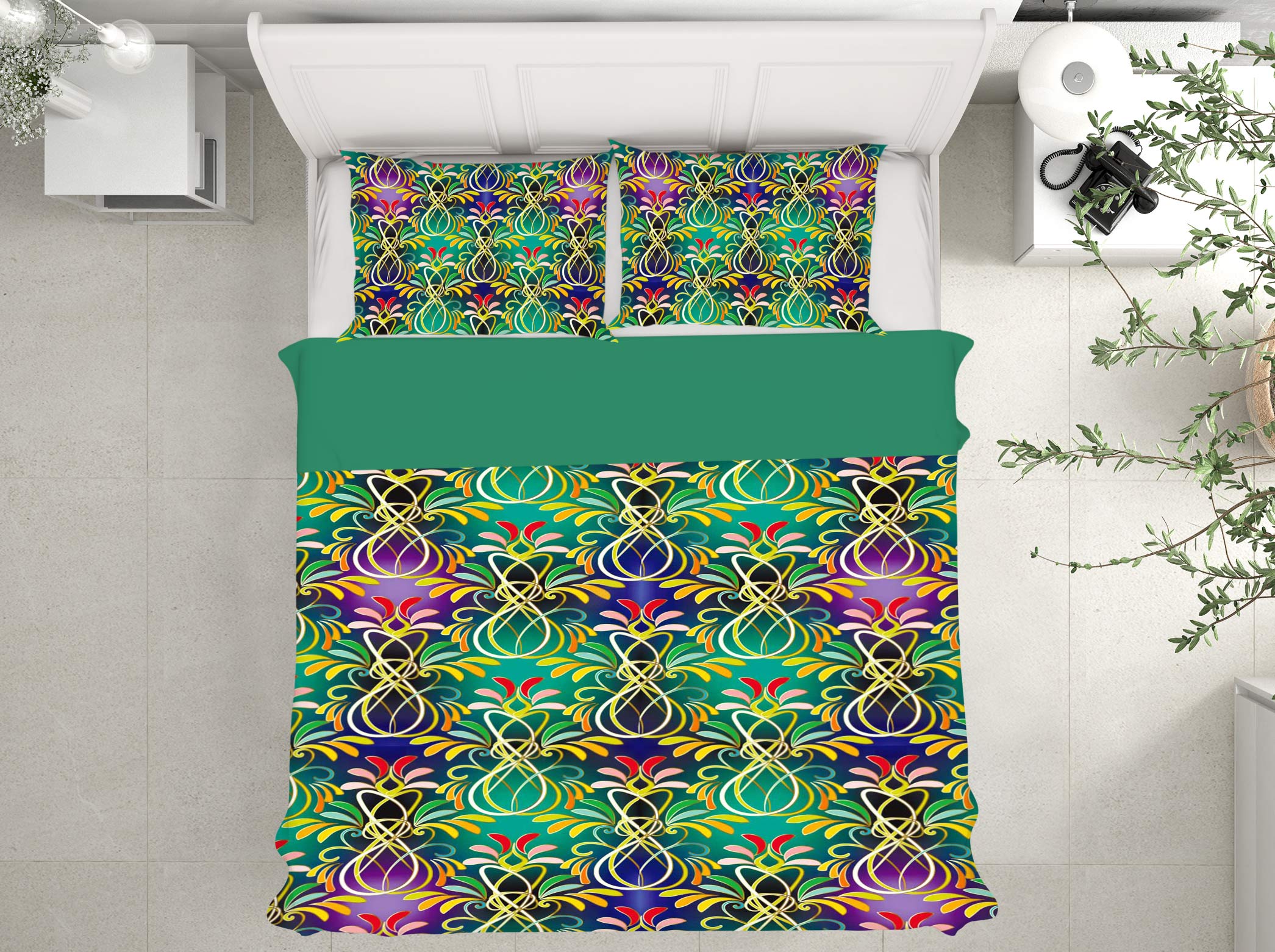 3D Green Pattern 14061 Bed Pillowcases Quilt
