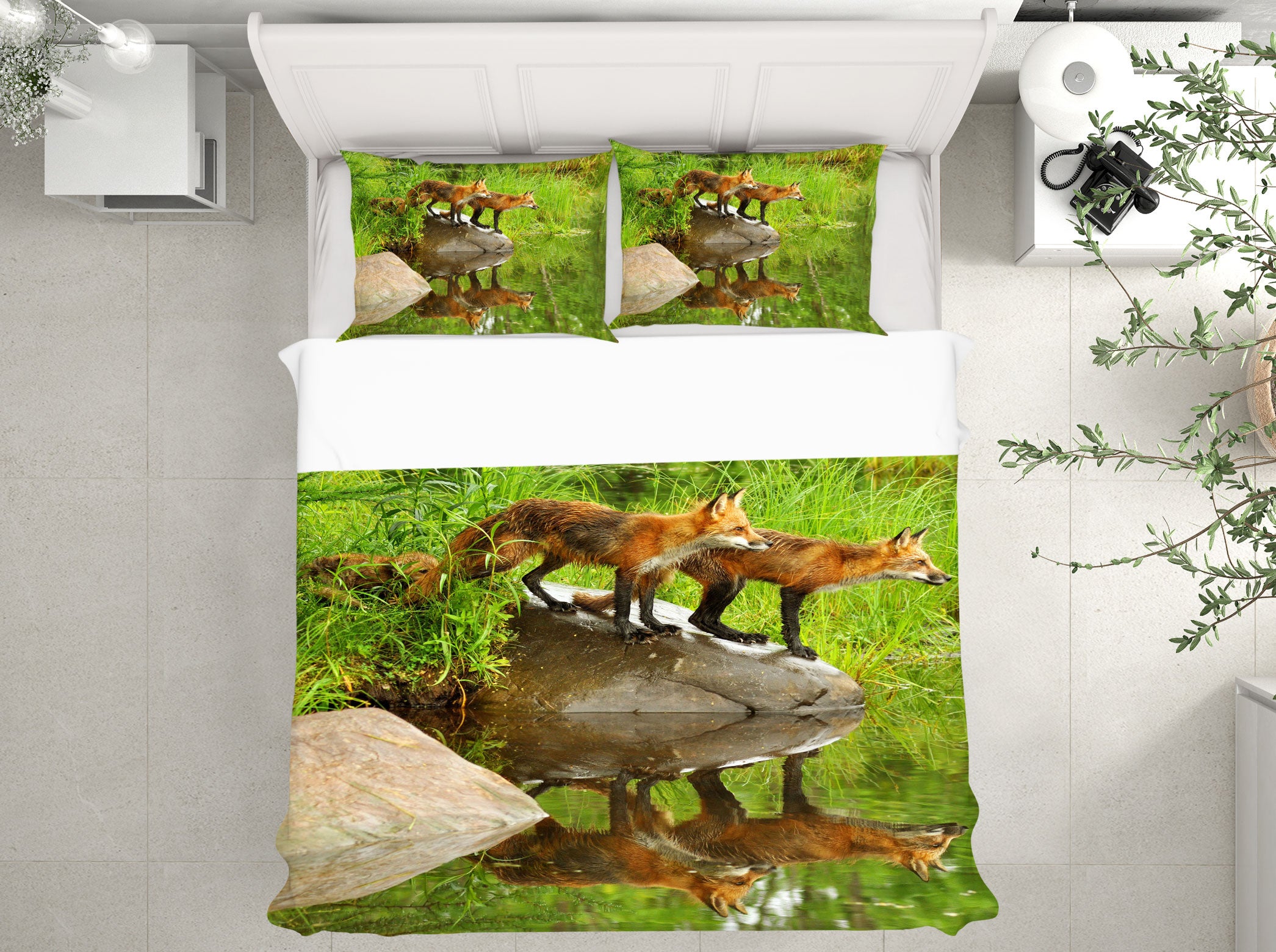3D Fox By The River 13023 Bed Pillowcases Quilt