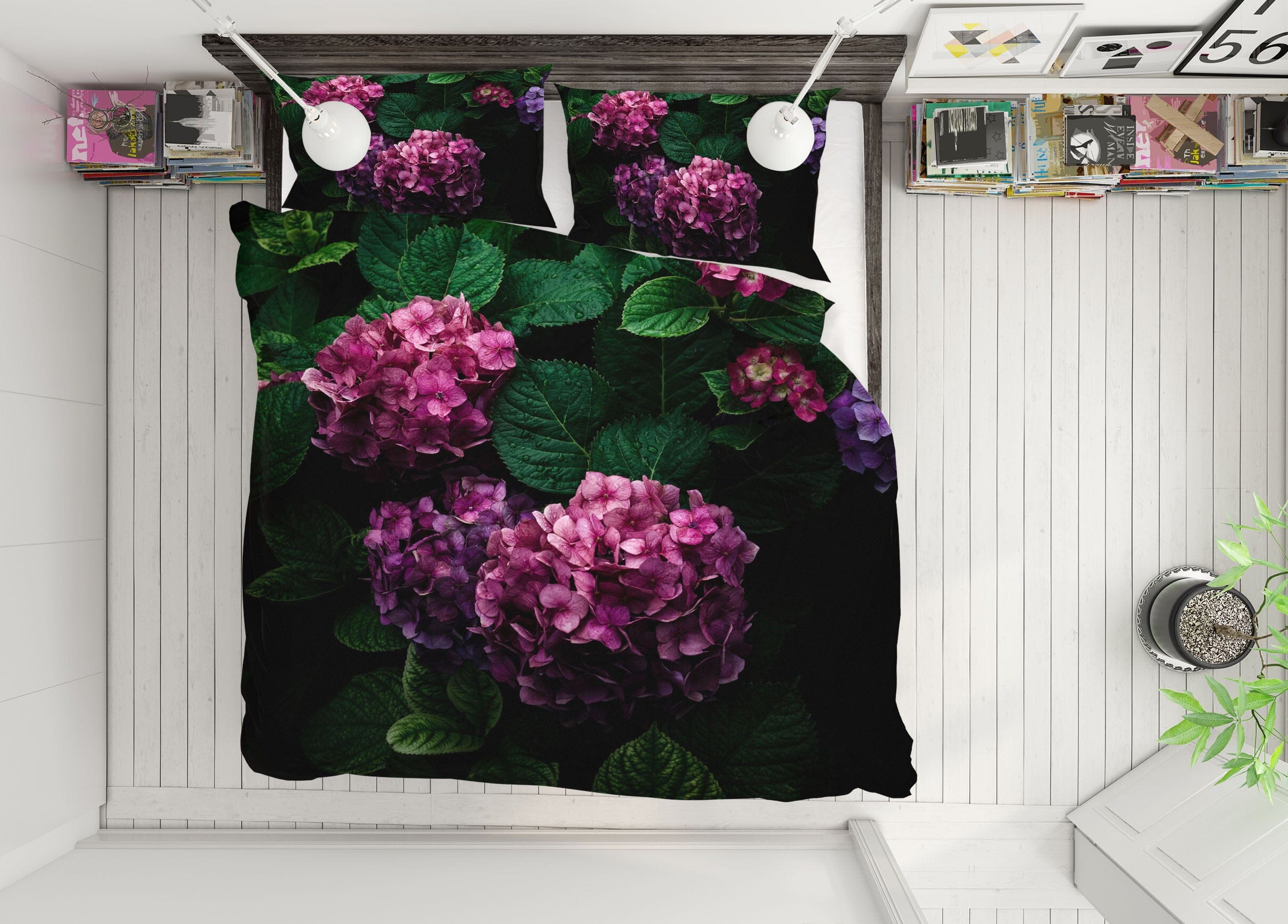 3D Pink Hydrangea 2008 Noirblanc777 Bedding Bed Pillowcases Quilt Quiet Covers AJ Creativity Home 