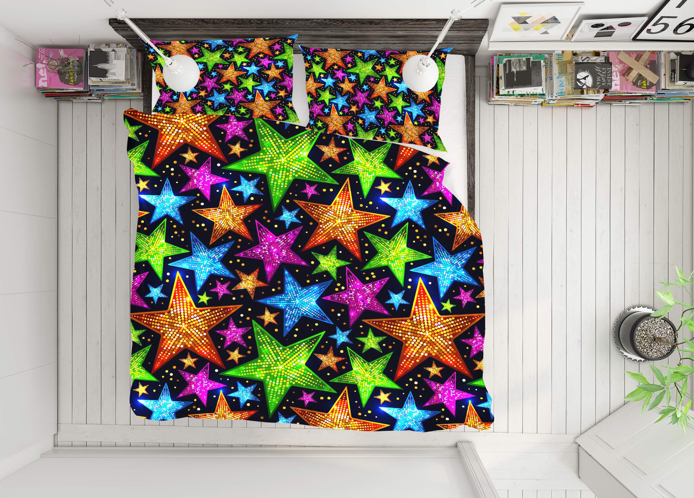 3D Colored Five-Pointed Star 13215 Bed Pillowcases Quilt