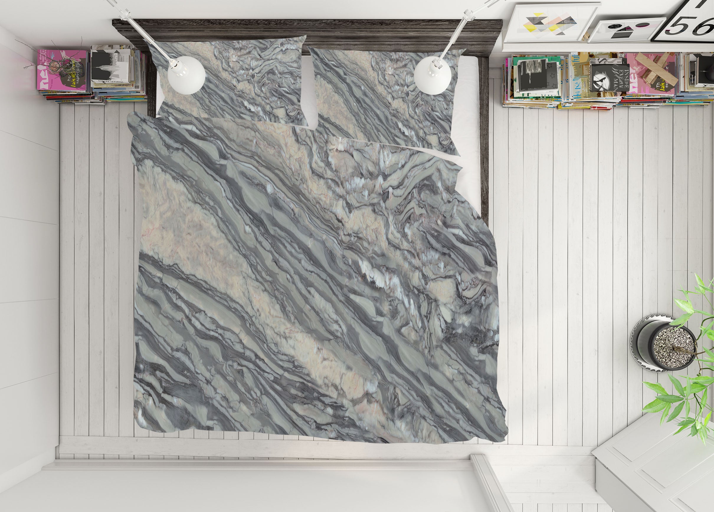 3D Grey Marble Pattern 16005 Bed Pillowcases Quilt