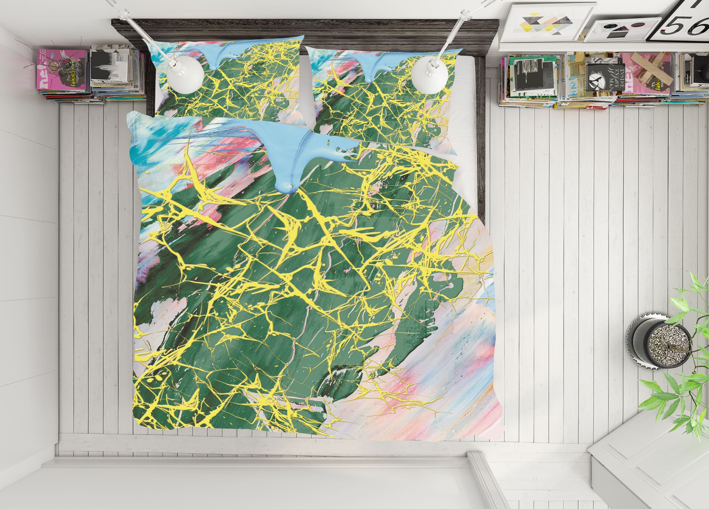 3D Yellow Green Lines 16025 Bed Pillowcases Quilt