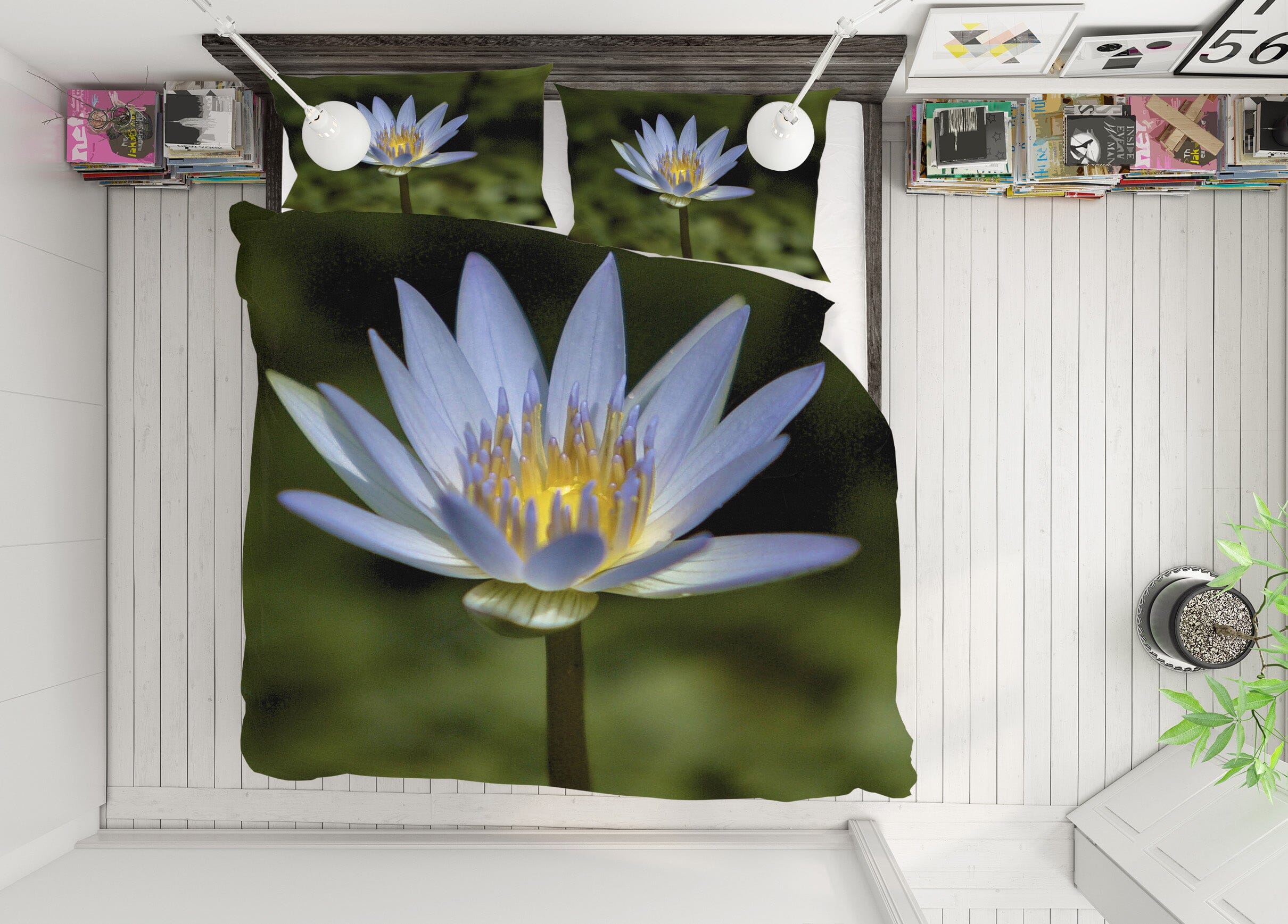 3D Lavendar Water Lily 2118 Kathy Barefield Bedding Bed Pillowcases Quilt Quiet Covers AJ Creativity Home 