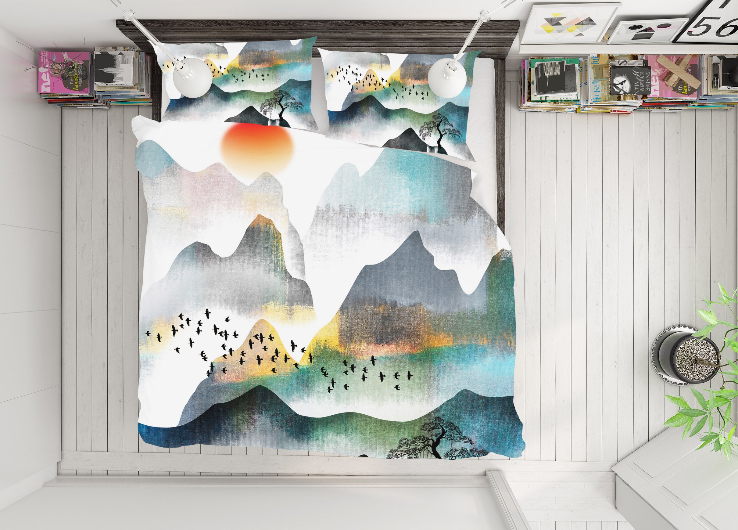 3D Mountains Rivers 16038 Bed Pillowcases Quilt
