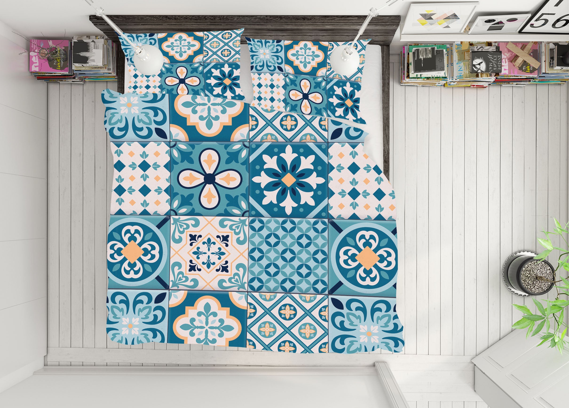 3D Blue Square Pattern 61088 Bed Pillowcases Quilt