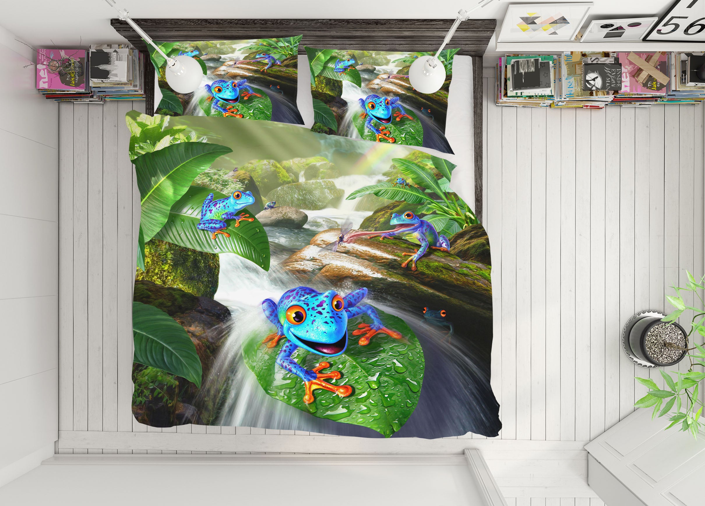 3D Blue Frog Leaves 18060 Jerry LoFaro bedding Bed Pillowcases Quilt