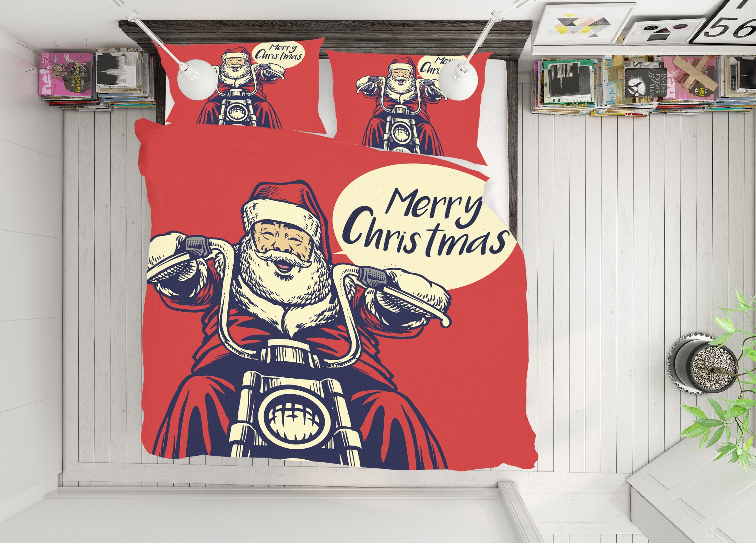 3D Santa Claus Motorcycle 59025 Bed Pillowcases Quilt