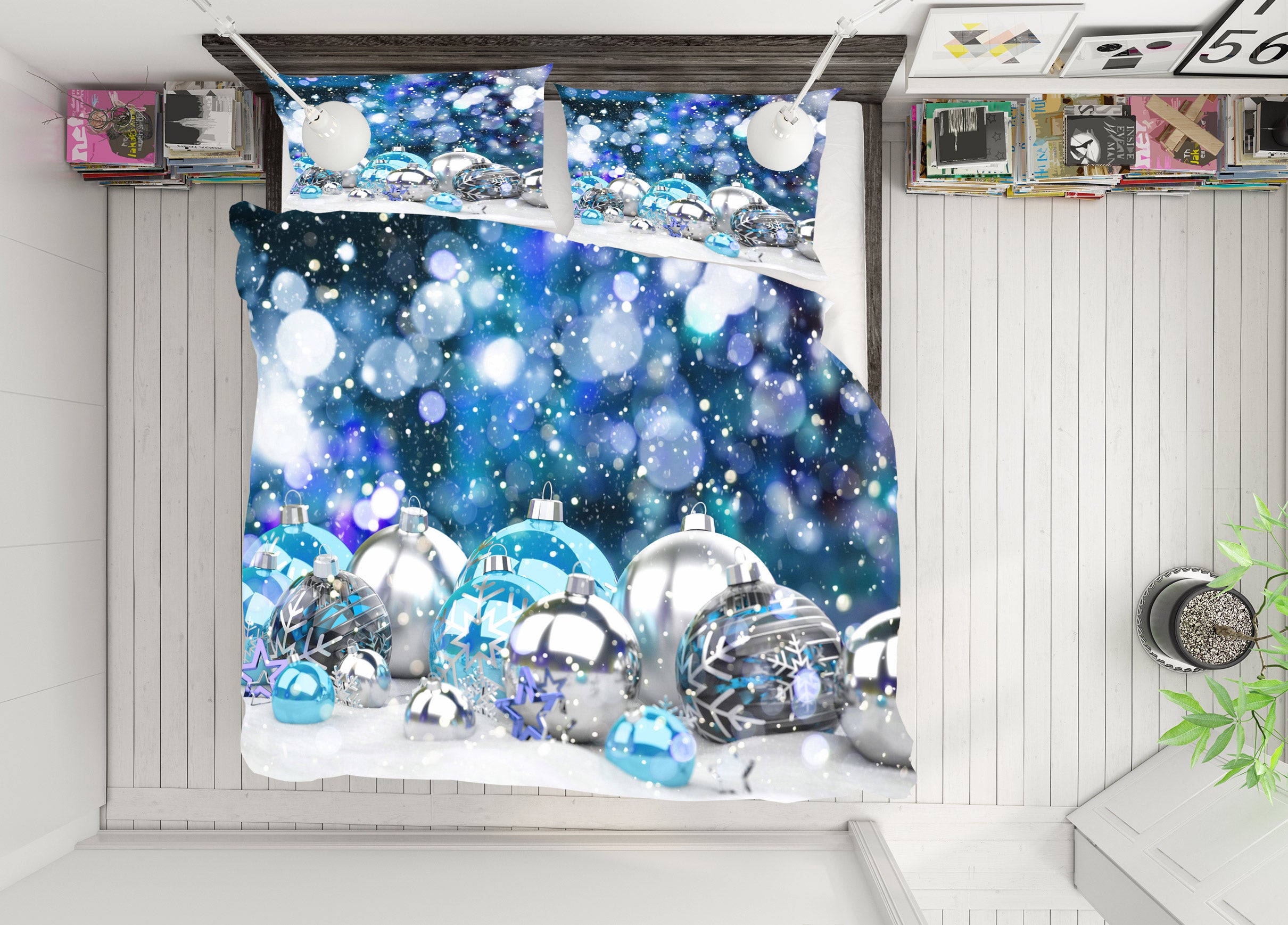 3D Silver Blue Ball 50047 Christmas Quilt Duvet Cover Xmas Bed Pillowcases