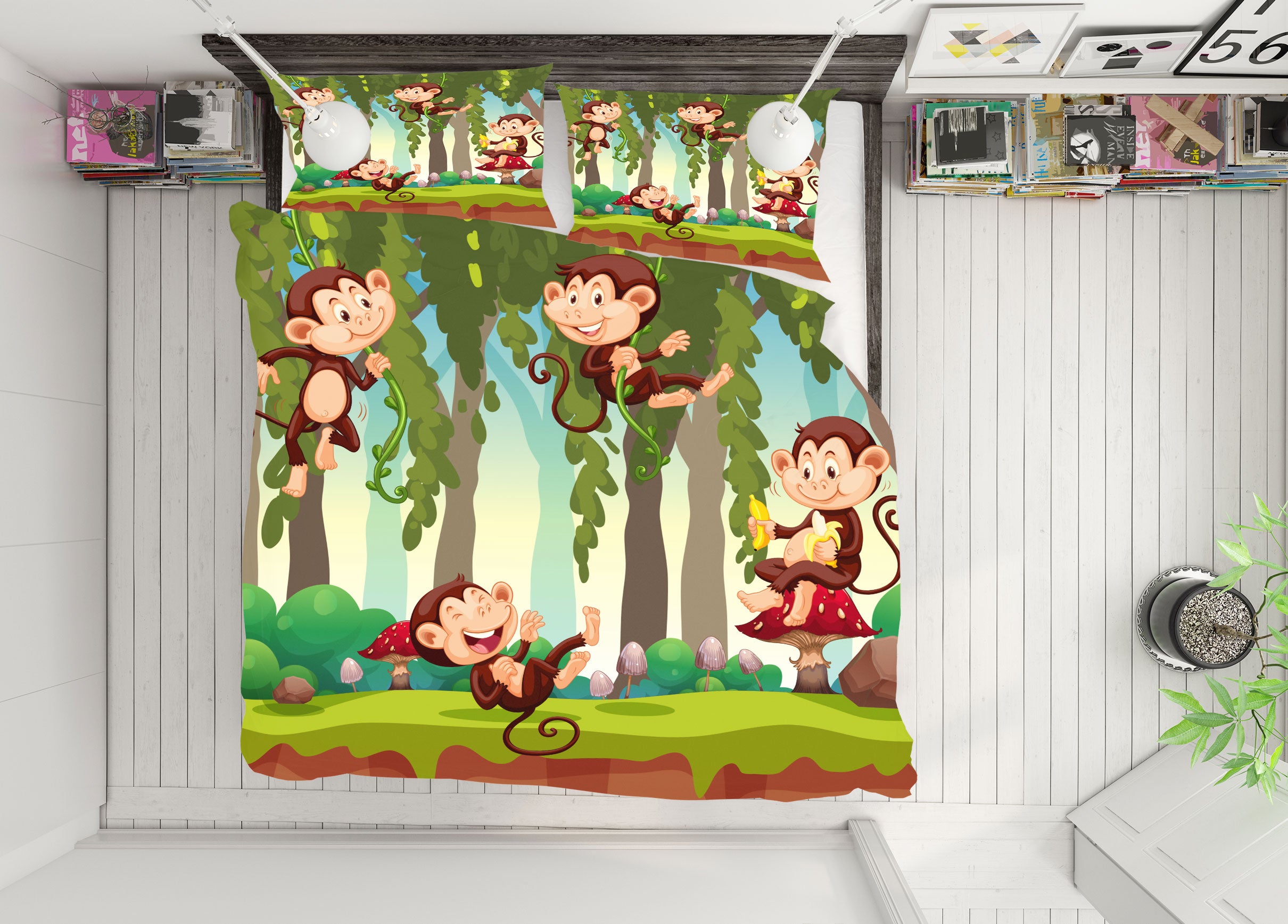 3D Tree Monkey 60056 Bed Pillowcases Quilt