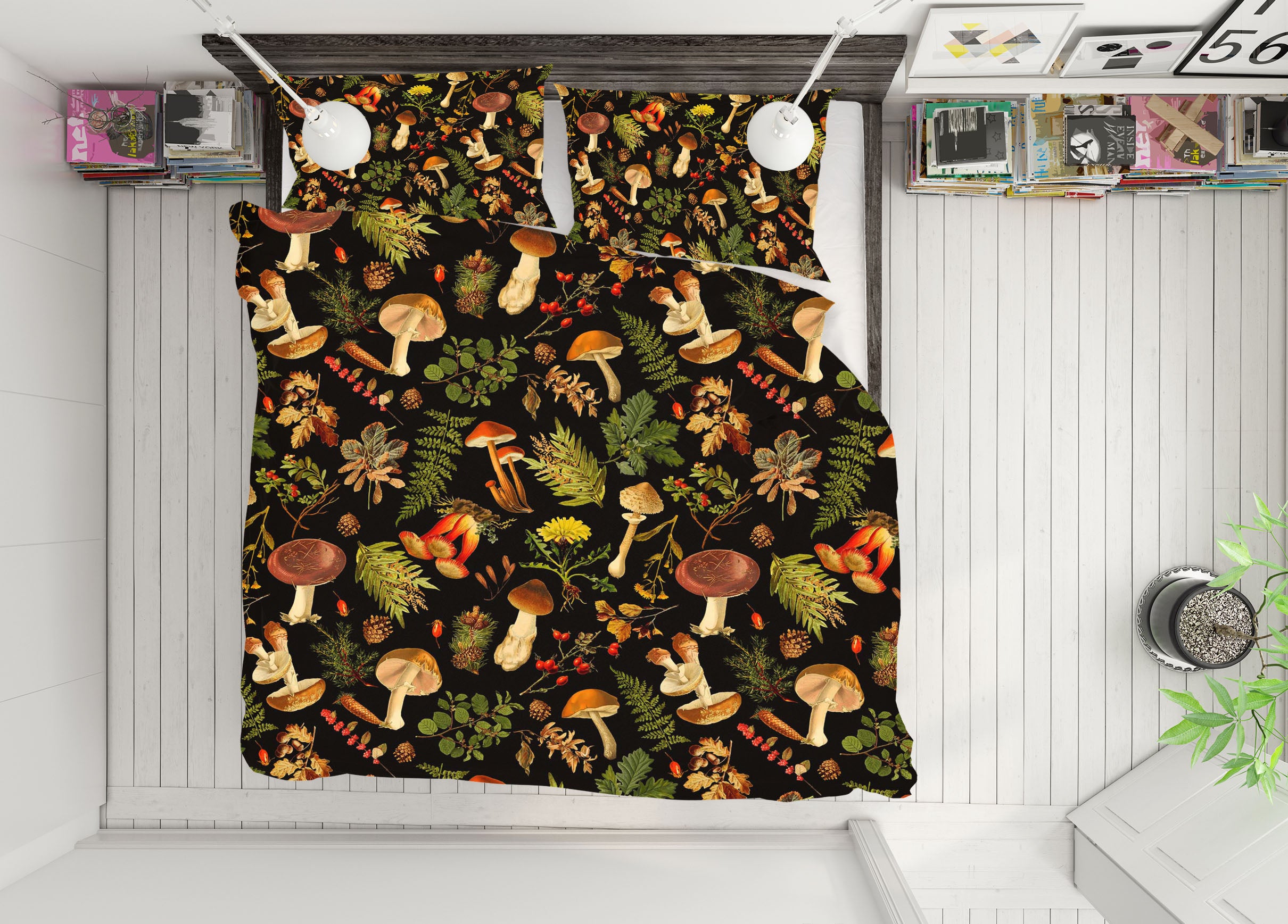 3D Black Background Mushroom 18211 Uta Naumann Bedding Bed Pillowcases Quilt
