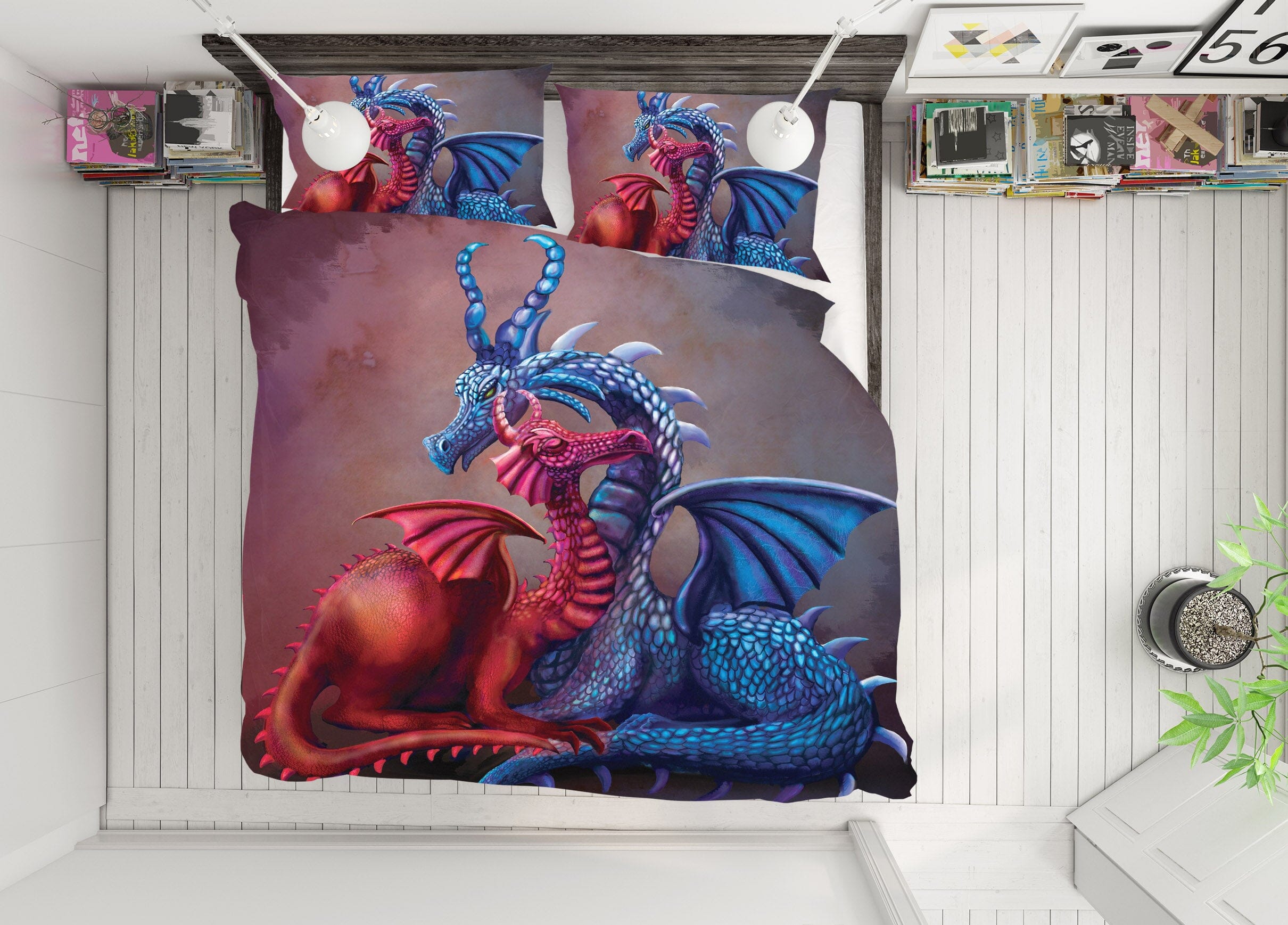 3D Winged Dragon 108 Rose Catherine Khan Bedding Bed Pillowcases Quilt Quiet Covers AJ Creativity Home 