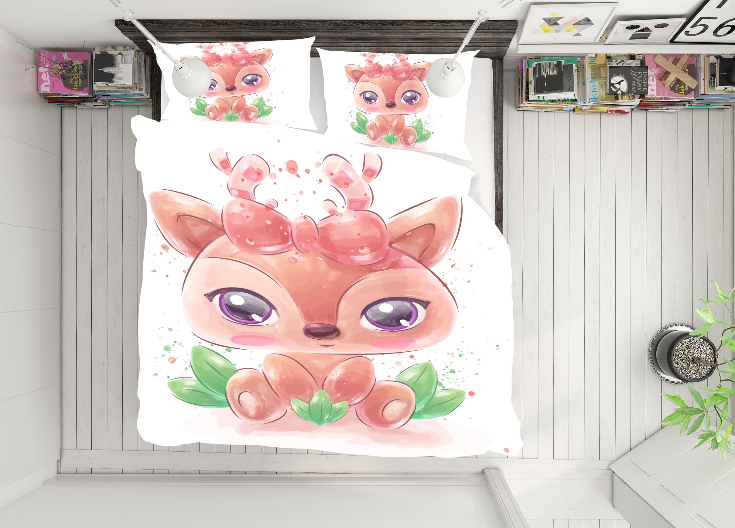 3D Cartoon Cute Deer 59040 Bed Pillowcases Quilt