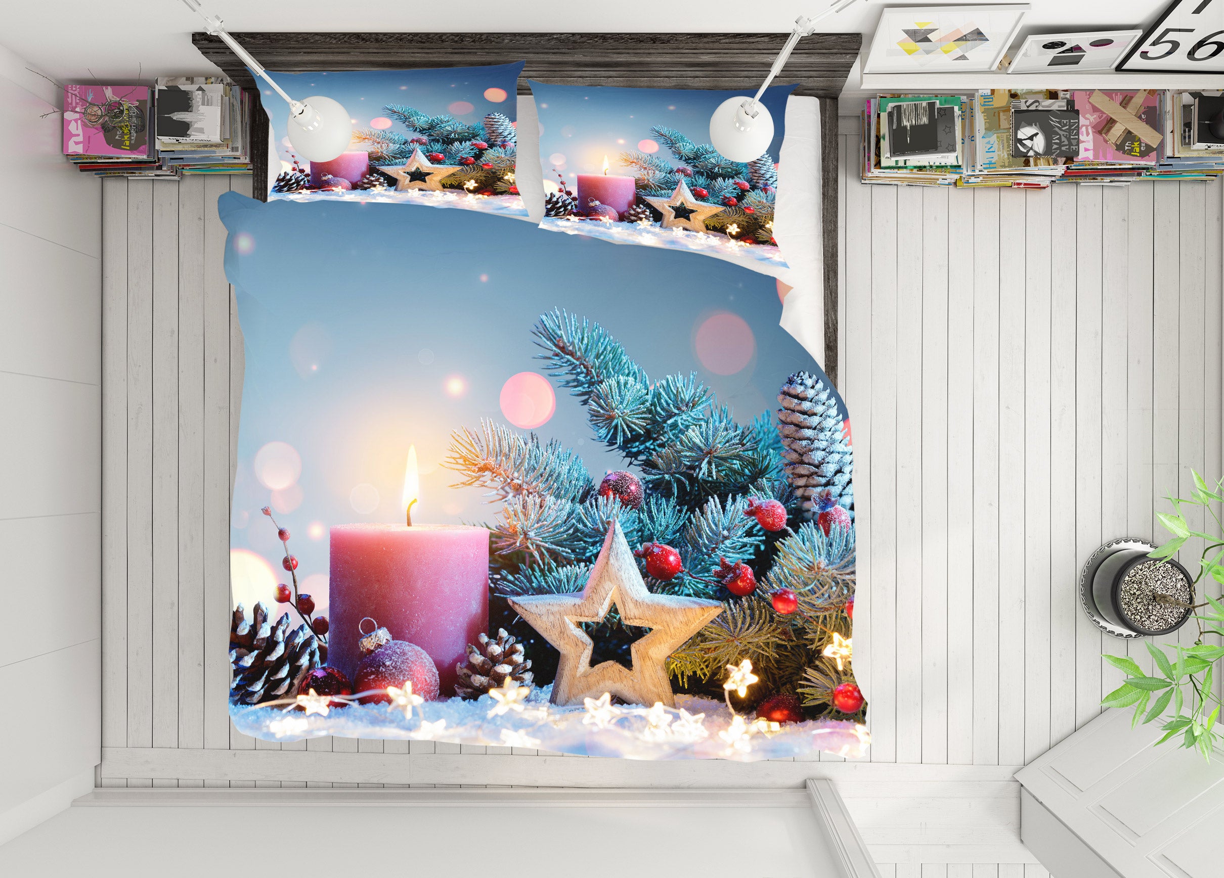 3D Candle Five-Pointed Star 51005 Christmas Quilt Duvet Cover Xmas Bed Pillowcases
