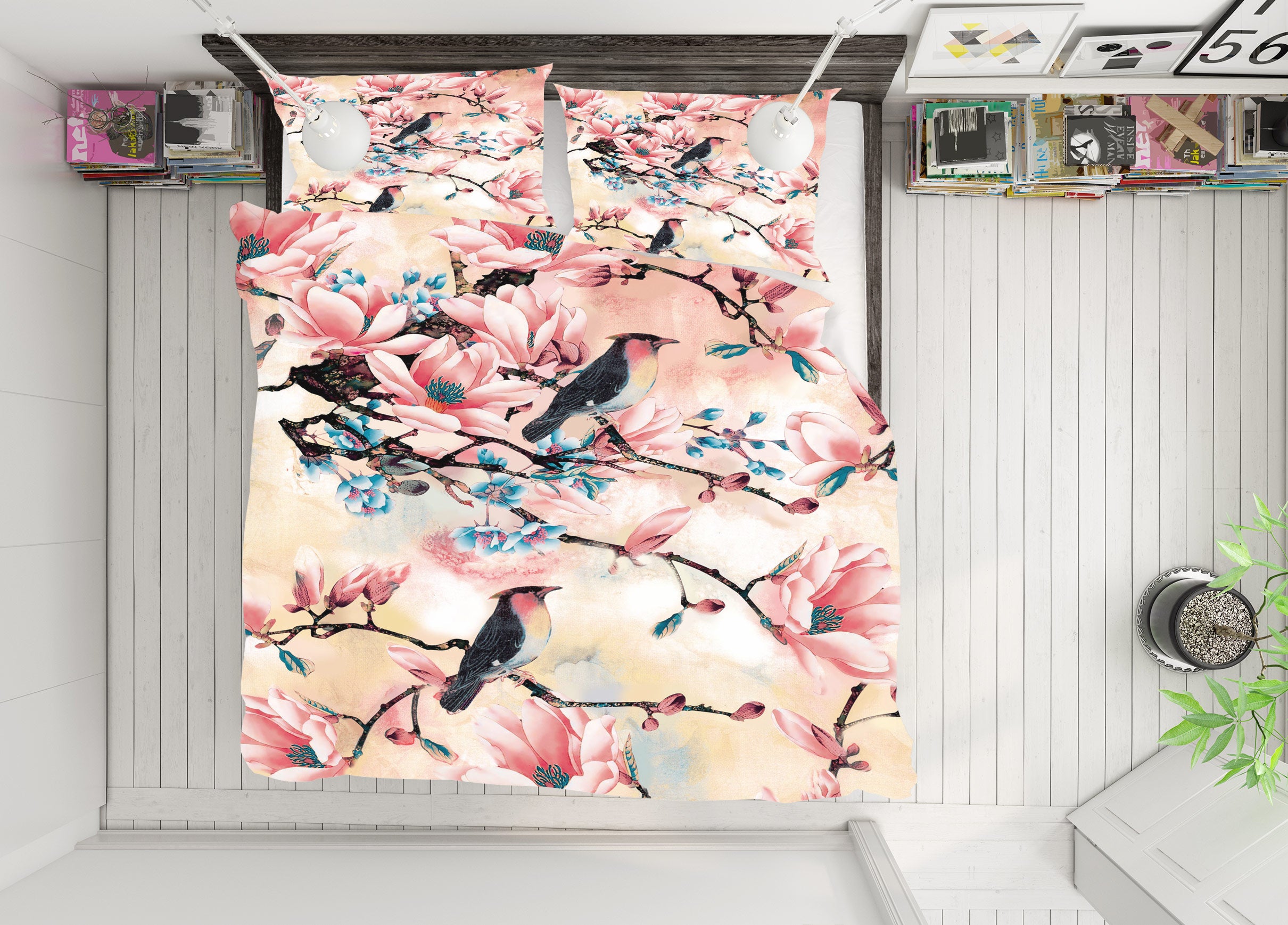 3D Flower Branch Bird 16084 Bed Pillowcases Quilt