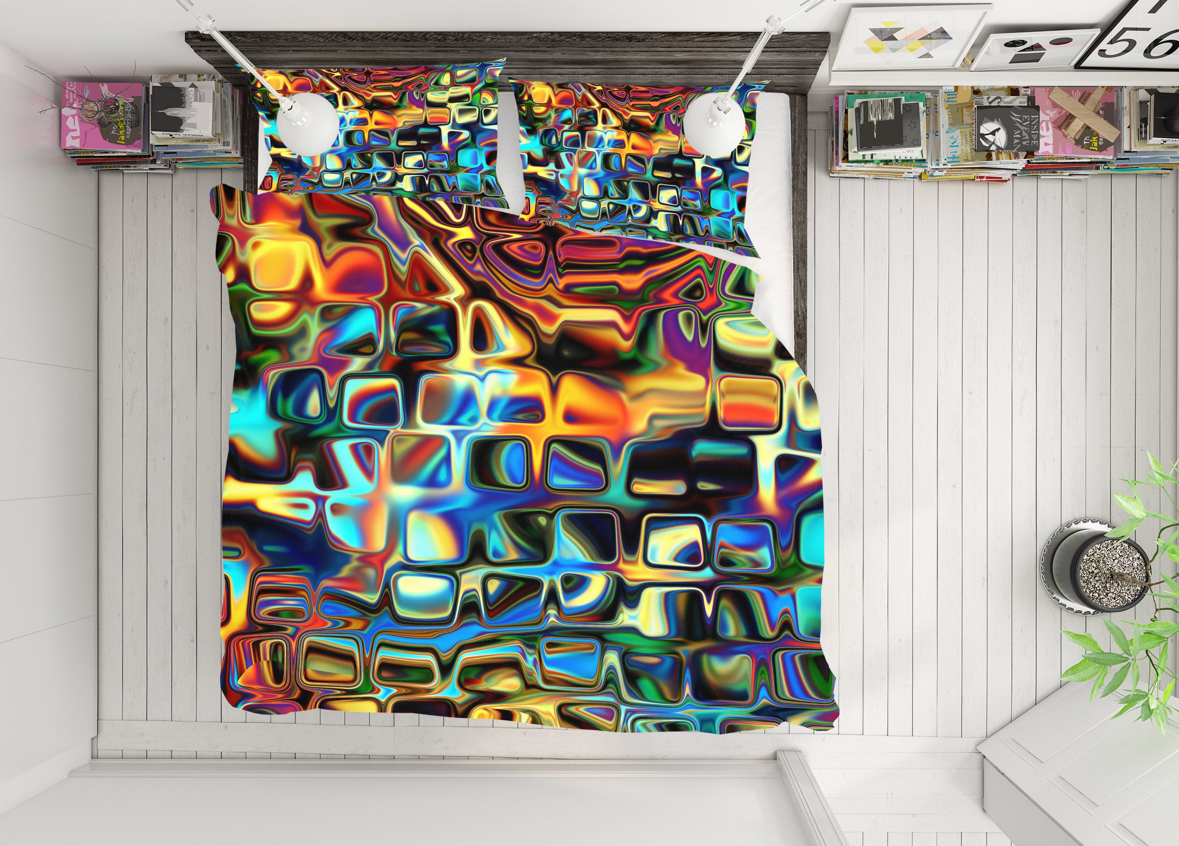 3D Multicolored Glass 13160 Bed Pillowcases Quilt