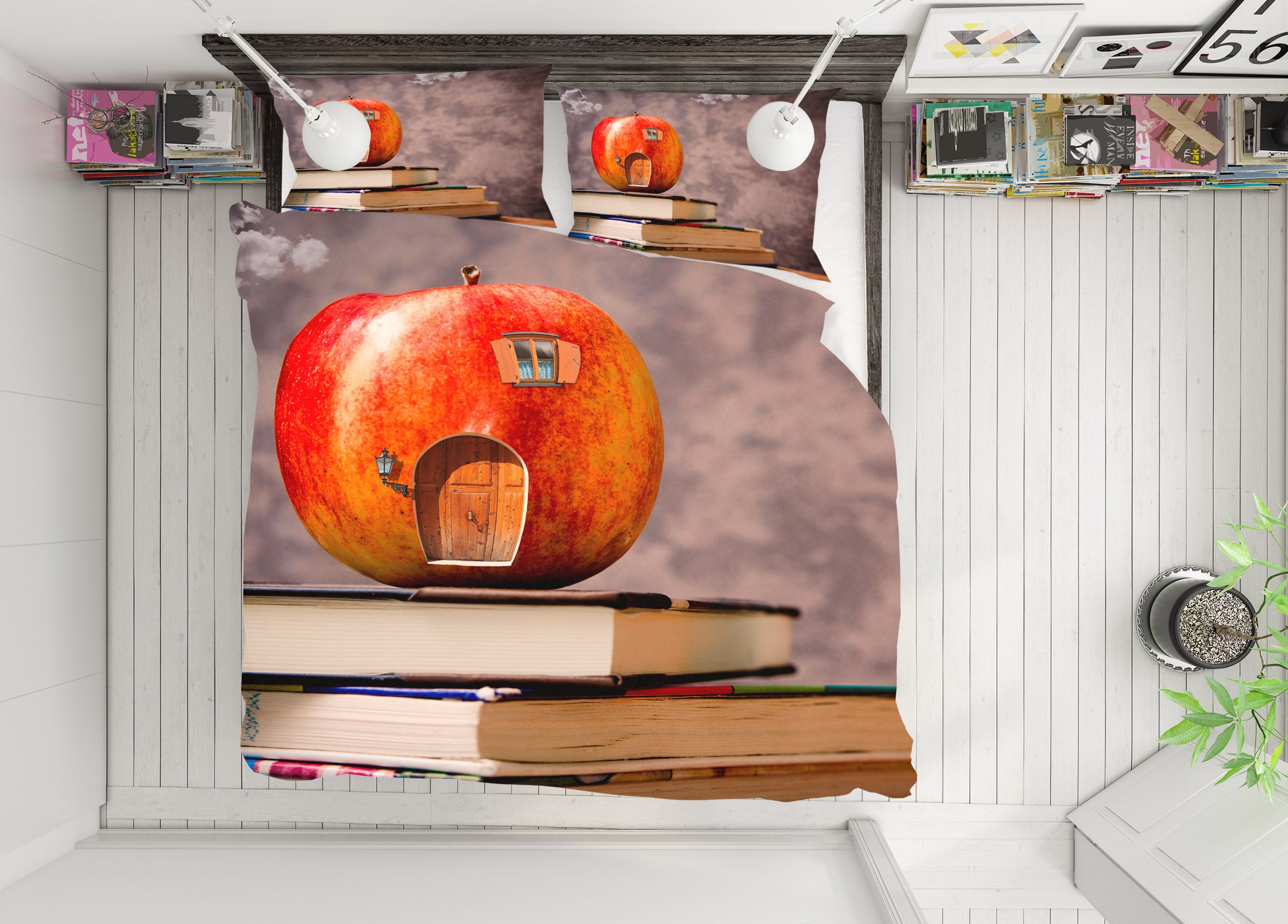 3D Apple Book 19122 Bed Pillowcases Quilt