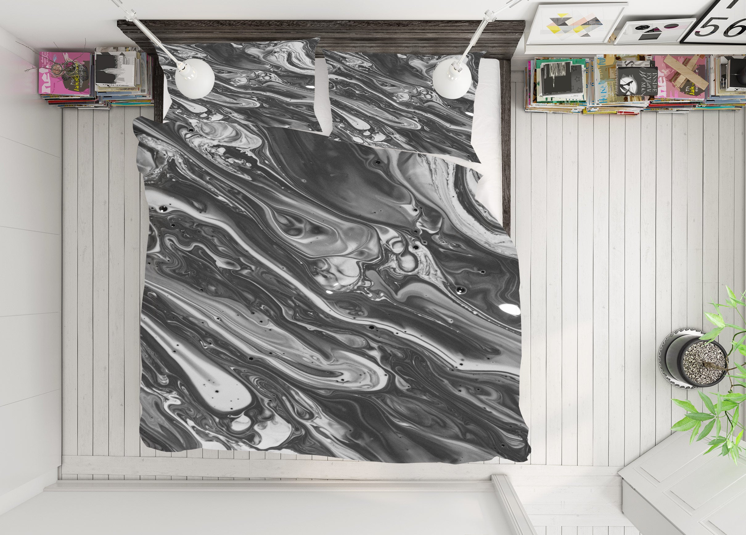3D Black Gray Lines 60064 Bed Pillowcases Quilt