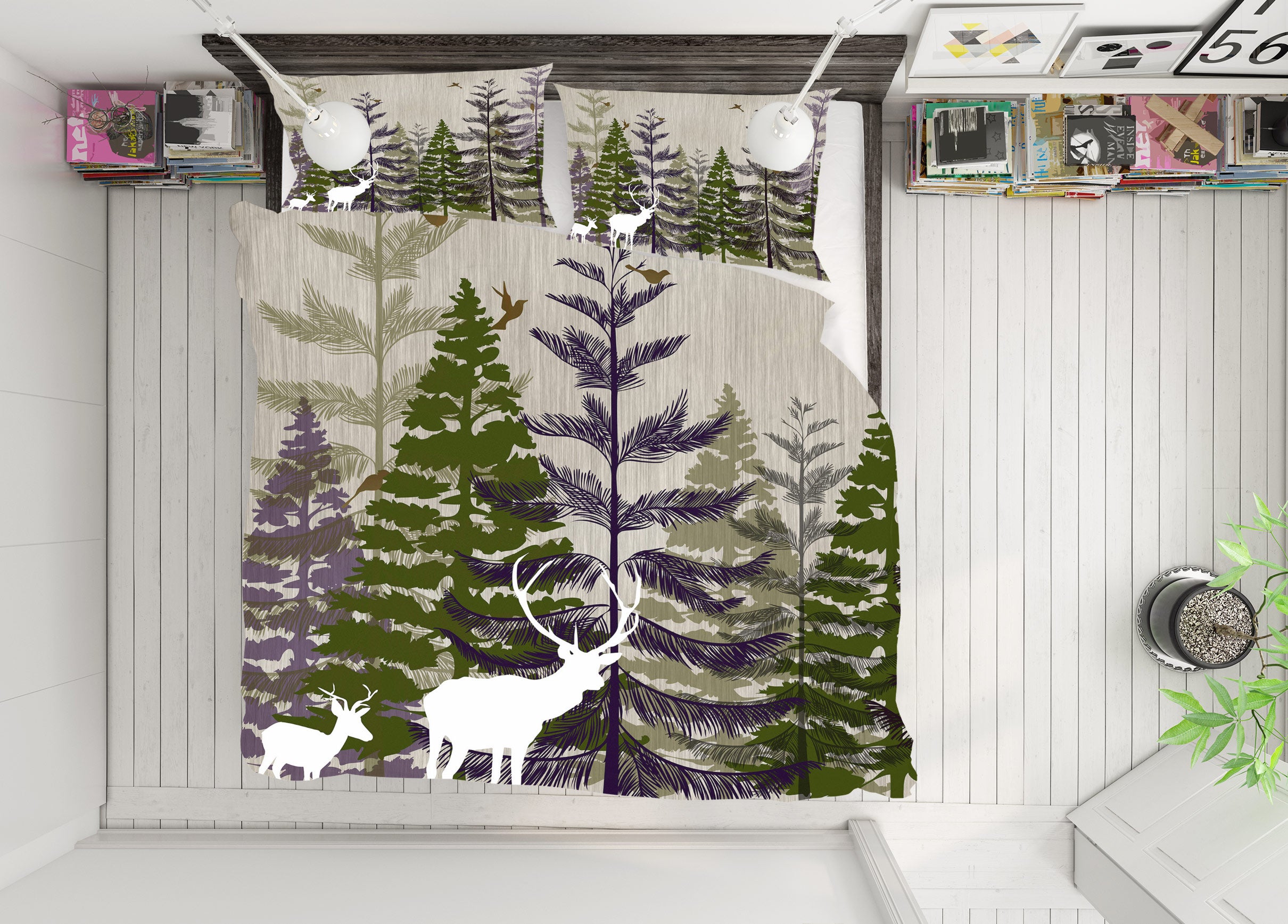 3D Pine Deer 12088 Bed Pillowcases Quilt