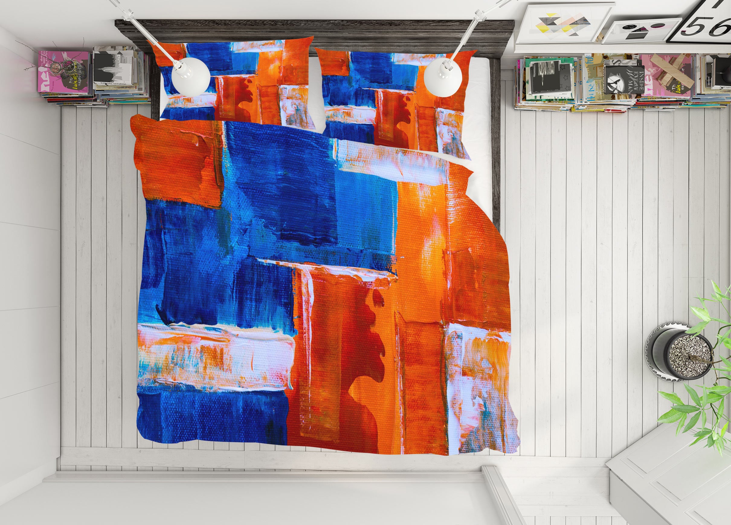 3D Blue Orange 59088 Bed Pillowcases Quilt