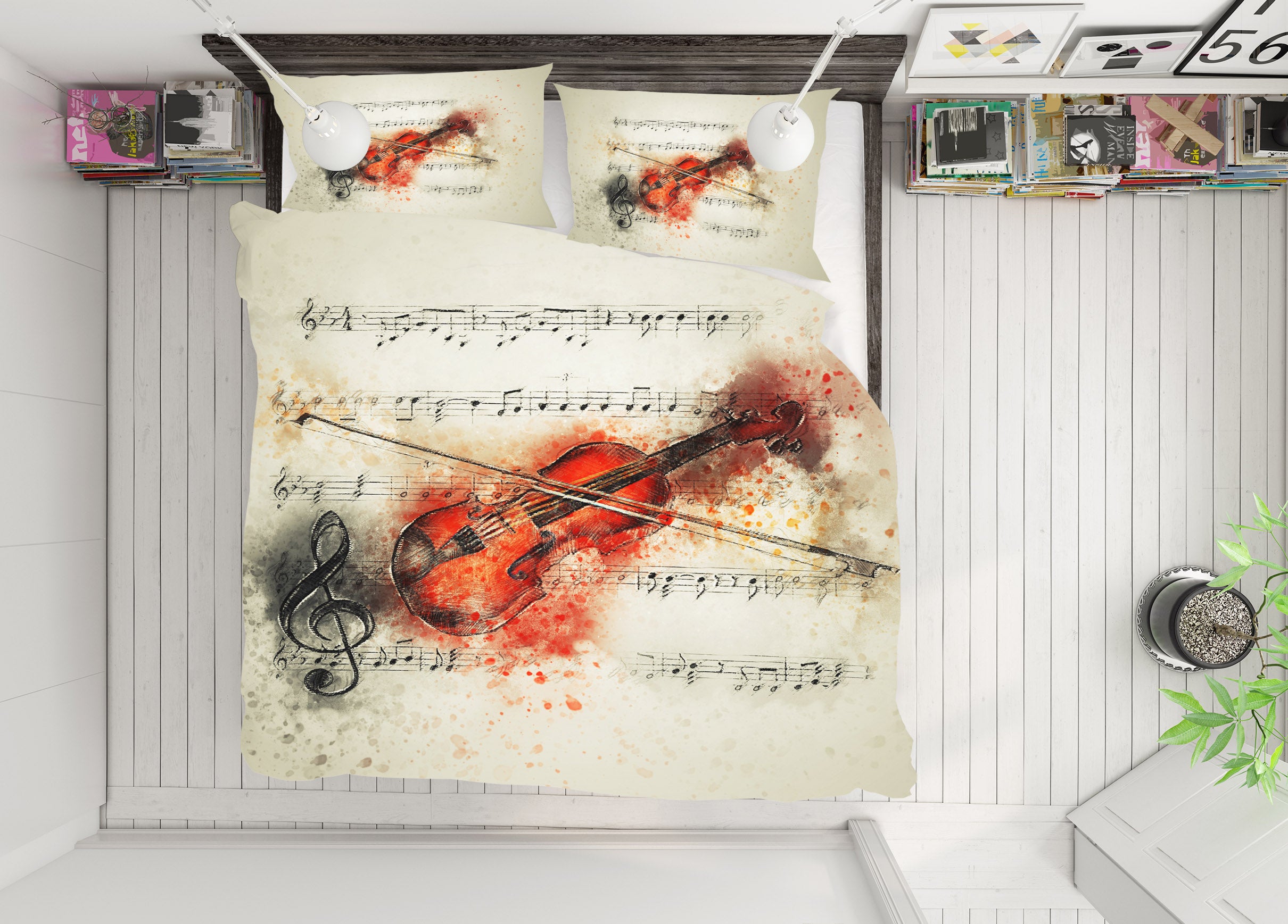 3D Staff Violin 19199 Bed Pillowcases Quilt