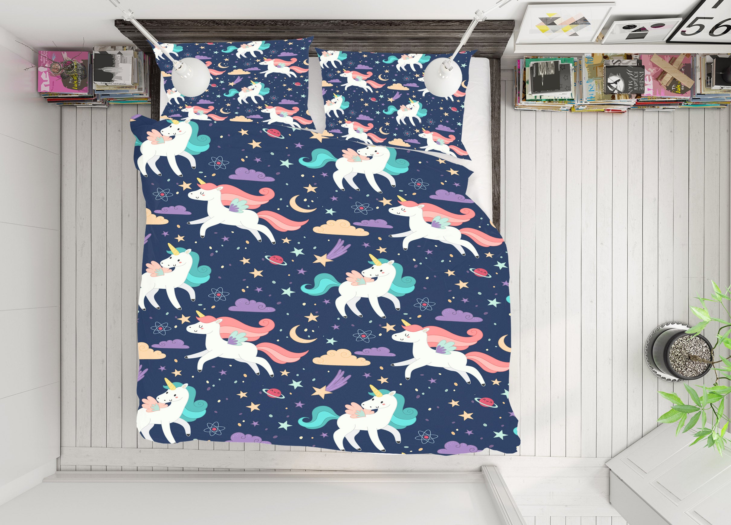 3D Color Star Unicorn 61045 Bed Pillowcases Quilt