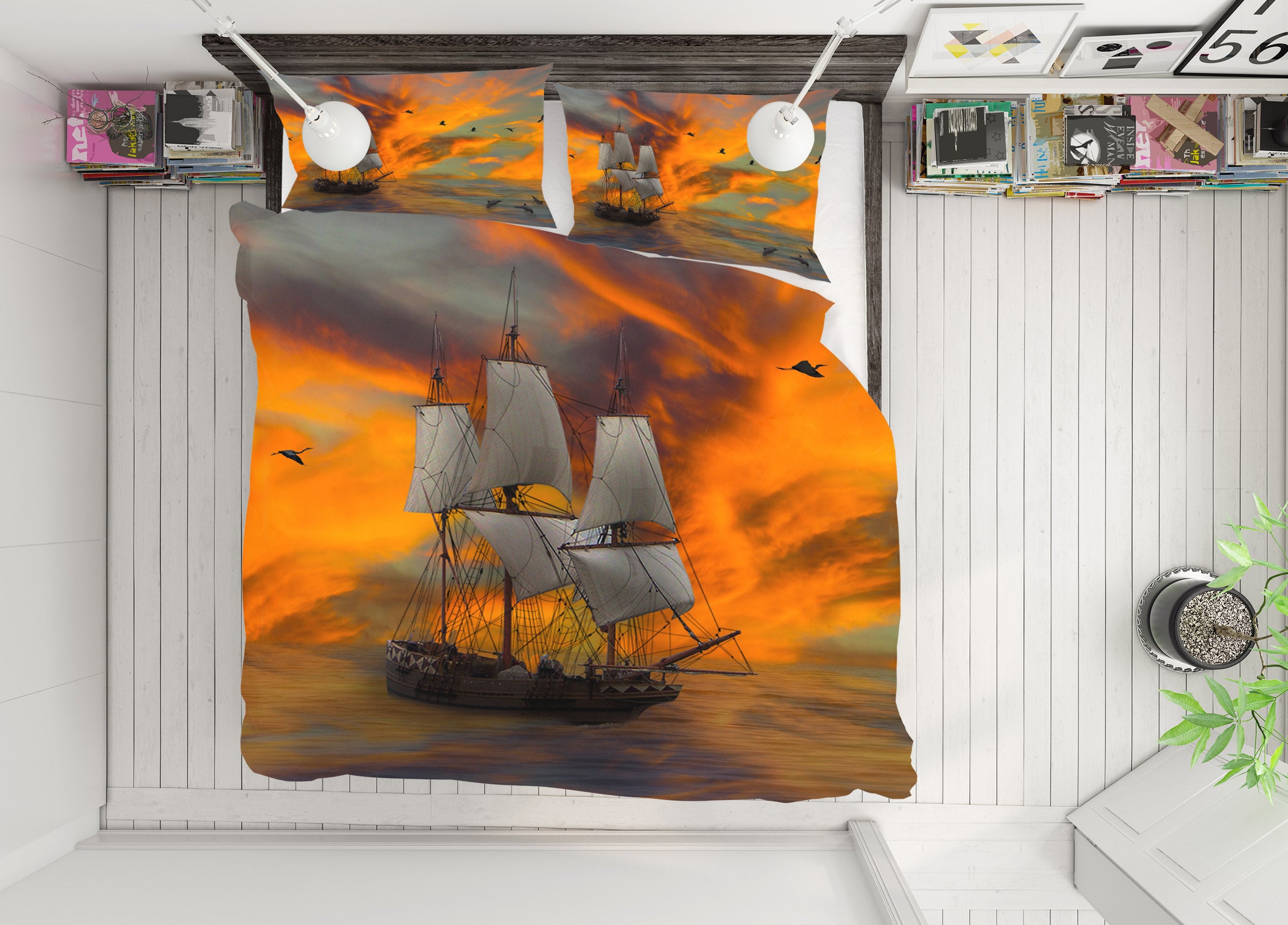 3D Sailboat 19197 Bed Pillowcases Quilt