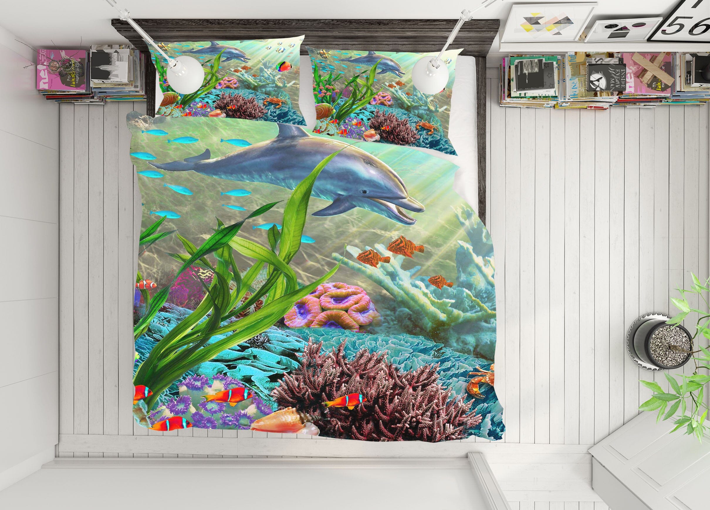 3D Cute Dolphin 2115 Adrian Chesterman Bedding Bed Pillowcases Quilt Quiet Covers AJ Creativity Home 