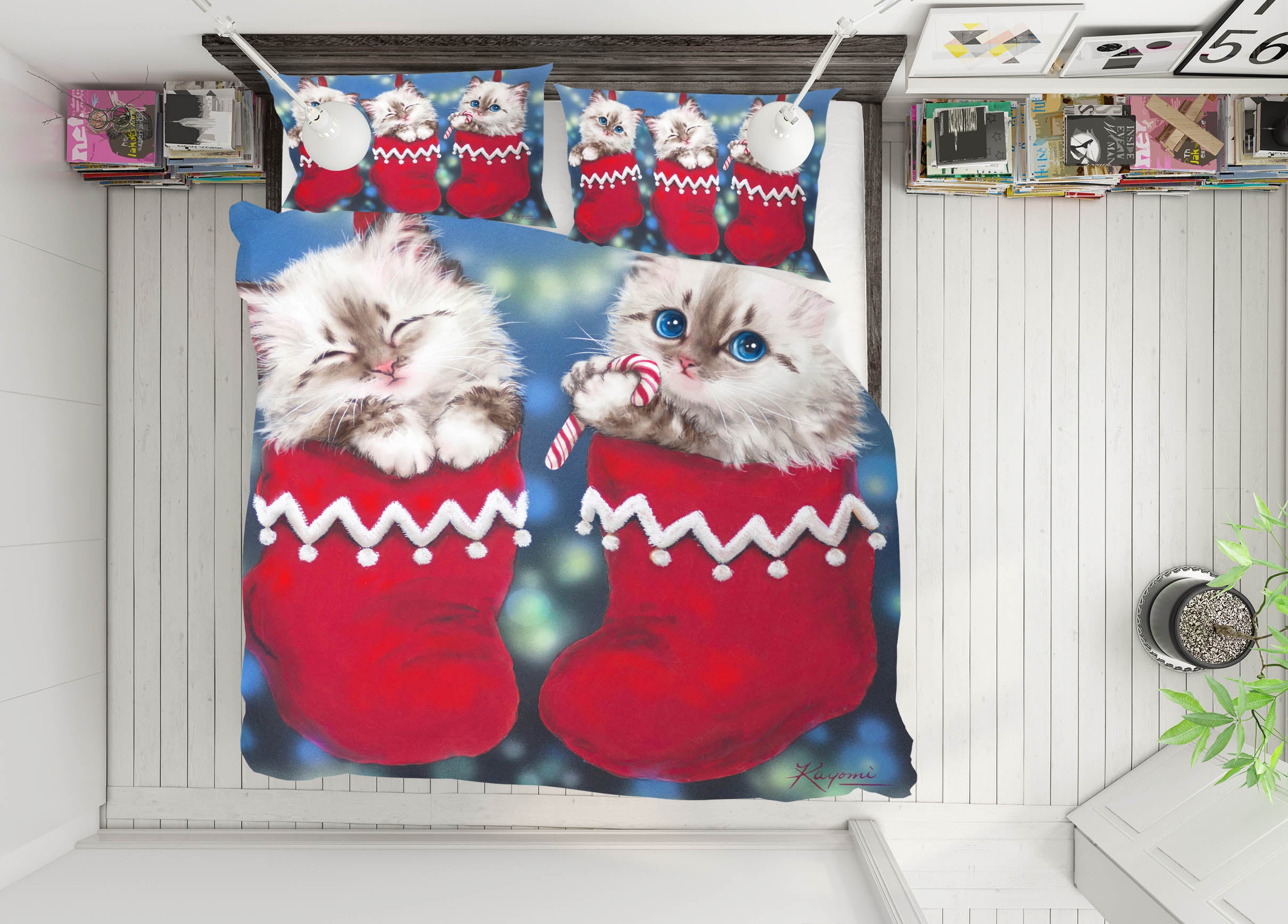 3D Christmas Socks Cat 5921 Kayomi Harai Bedding Bed Pillowcases Quilt Cover Duvet Cover
