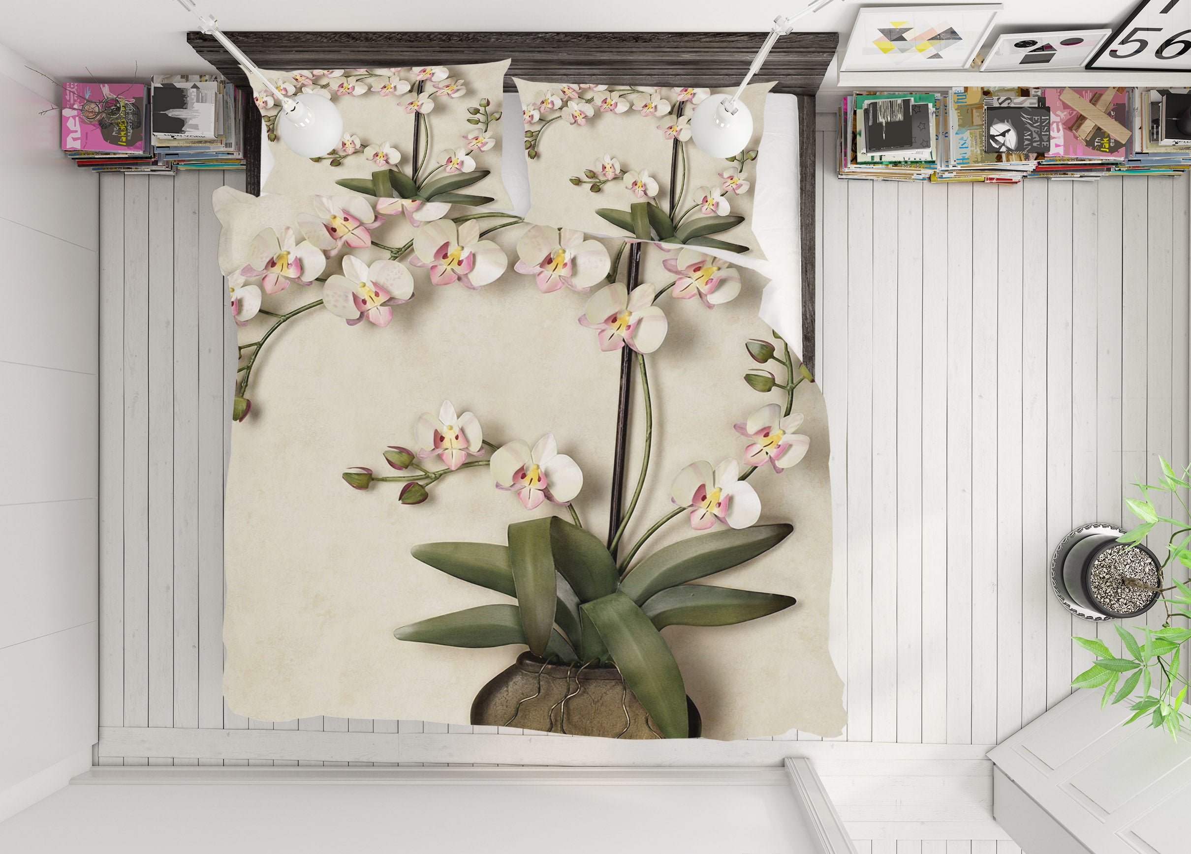 3D White Flowers 12116 Bed Pillowcases Quilt