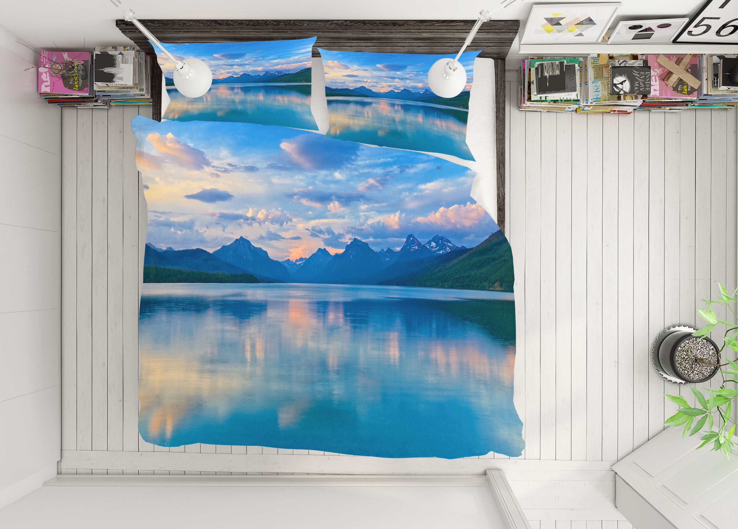 3D Lake Mountain Shadow 8680 Kathy Barefield Bedding Bed Pillowcases Quilt