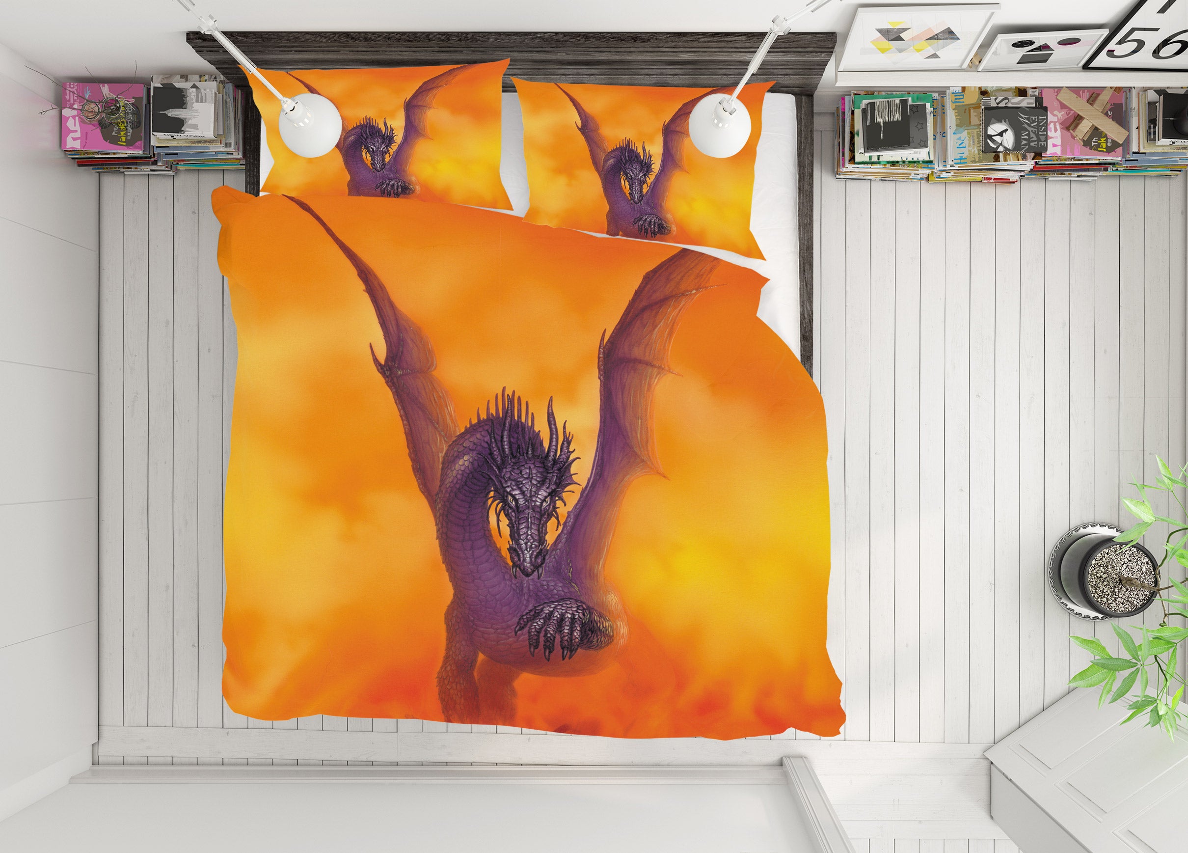 3D Orange Sky Purple Dragon 6173 Ciruelo Bedding Bed Pillowcases Quilt