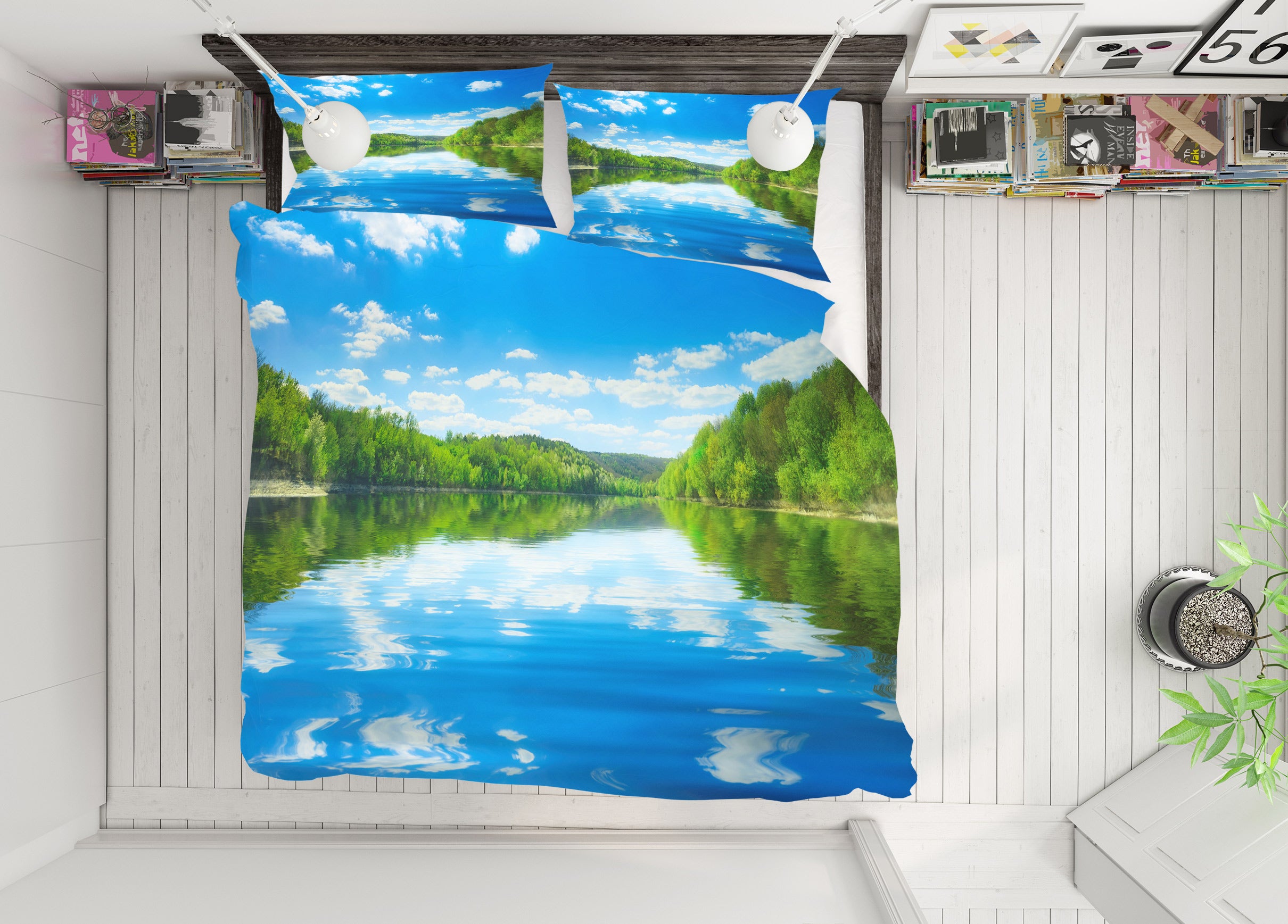 3D Sky Forest Reflection 59150 Bed Pillowcases Quilt