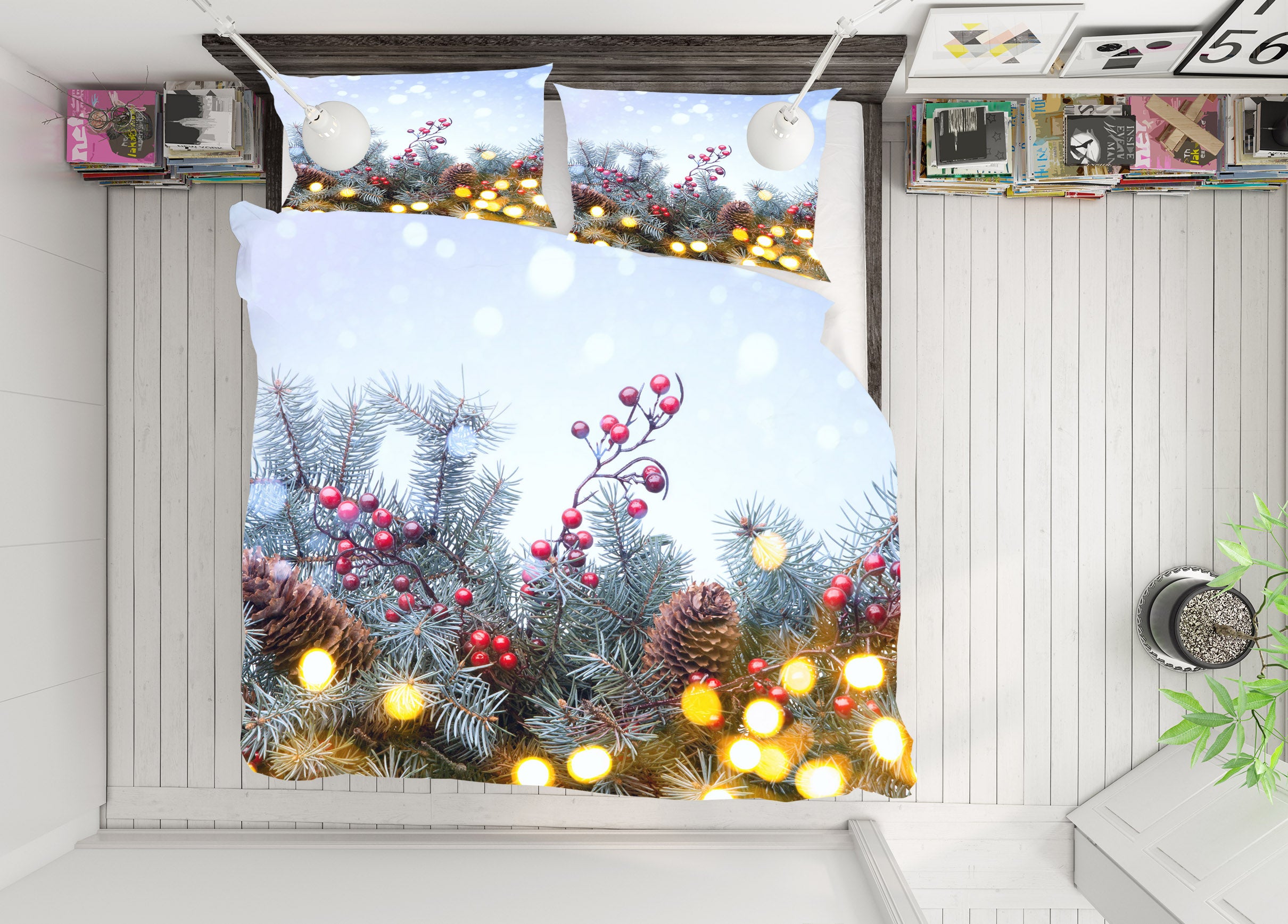 3D Branches Pine Cones 51087 Christmas Quilt Duvet Cover Xmas Bed Pillowcases