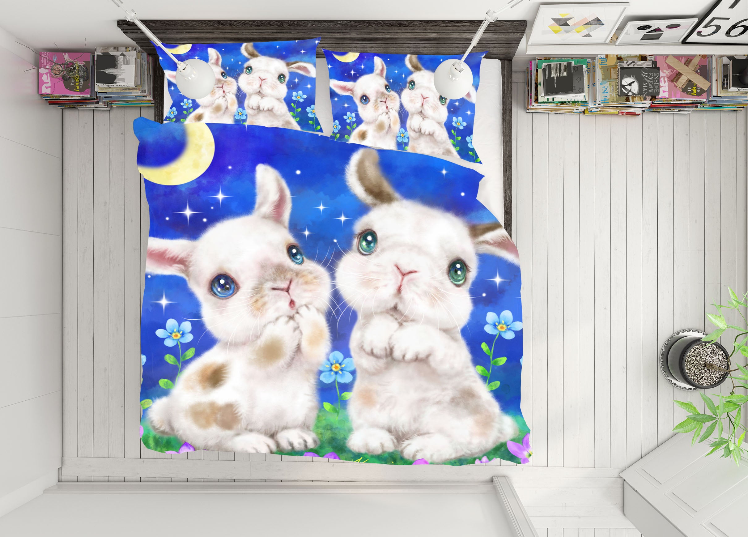 3D Moon Petals Bunny 5913 Kayomi Harai Bedding Bed Pillowcases Quilt Cover Duvet Cover